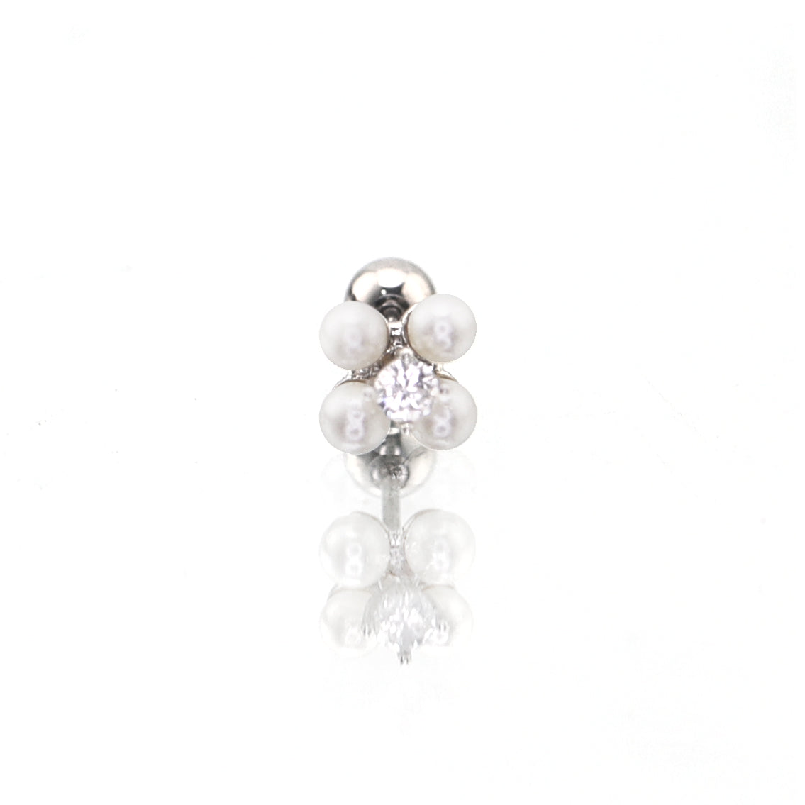 Pearl & Four Leaf Clover white-gold-plated copper Ear Studs - Pearl & Four Leaf Clover white-gold-plated copper Ear Studs - Single by CRUXJEWELRY