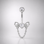 Heart-Shaped CZ Bow Tie Dangle Belly Ring