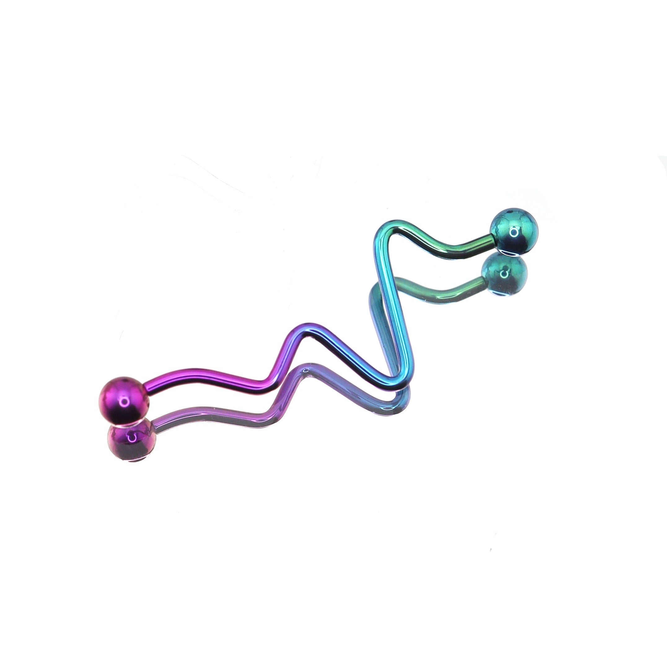 Wave-Shaped ECG Pattern Titanium Industrial Barbell - Wave-Shaped ECG Pattern Titanium Industrial Barbell - Purple-Blue Gradient by CRUXJEWELRY