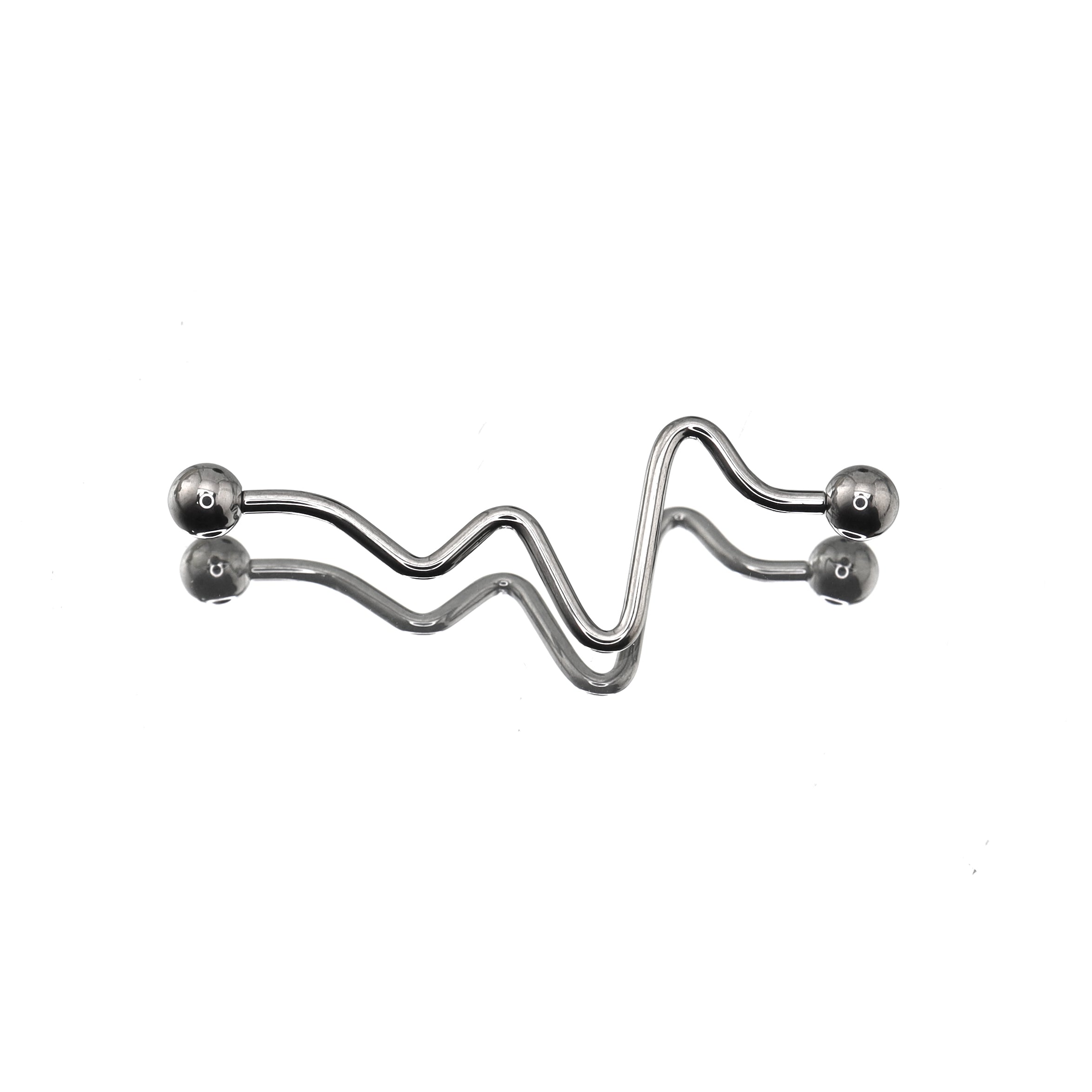 Wave-Shaped ECG Pattern Titanium Industrial Barbell - Wave-Shaped ECG Pattern Titanium Industrial Barbell - Sliver by CRUXJEWELRY