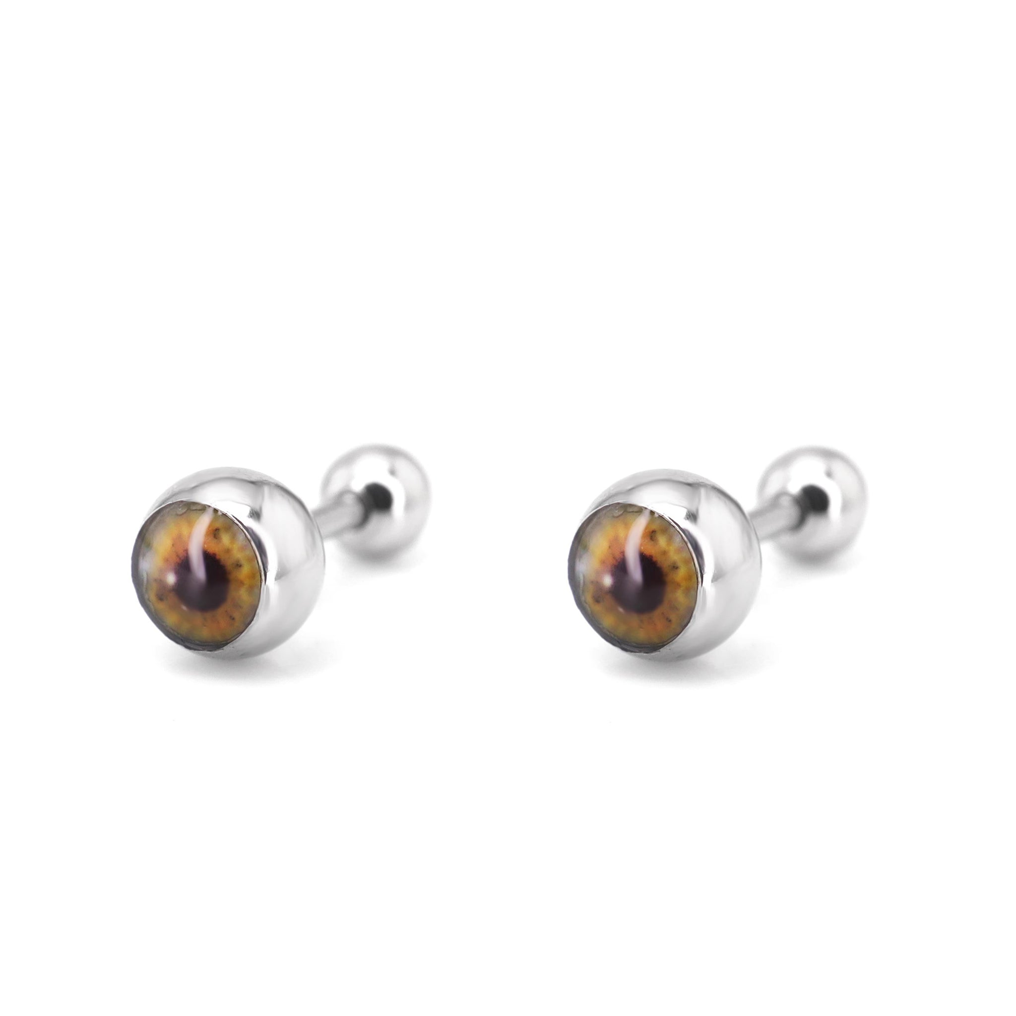 Demon Eye Ball Stainless Steel Ear Stud - Demon Eye Ball Stainless Steel Ear Stud - Brown / Set / 6mm by CRUXJEWELRY
