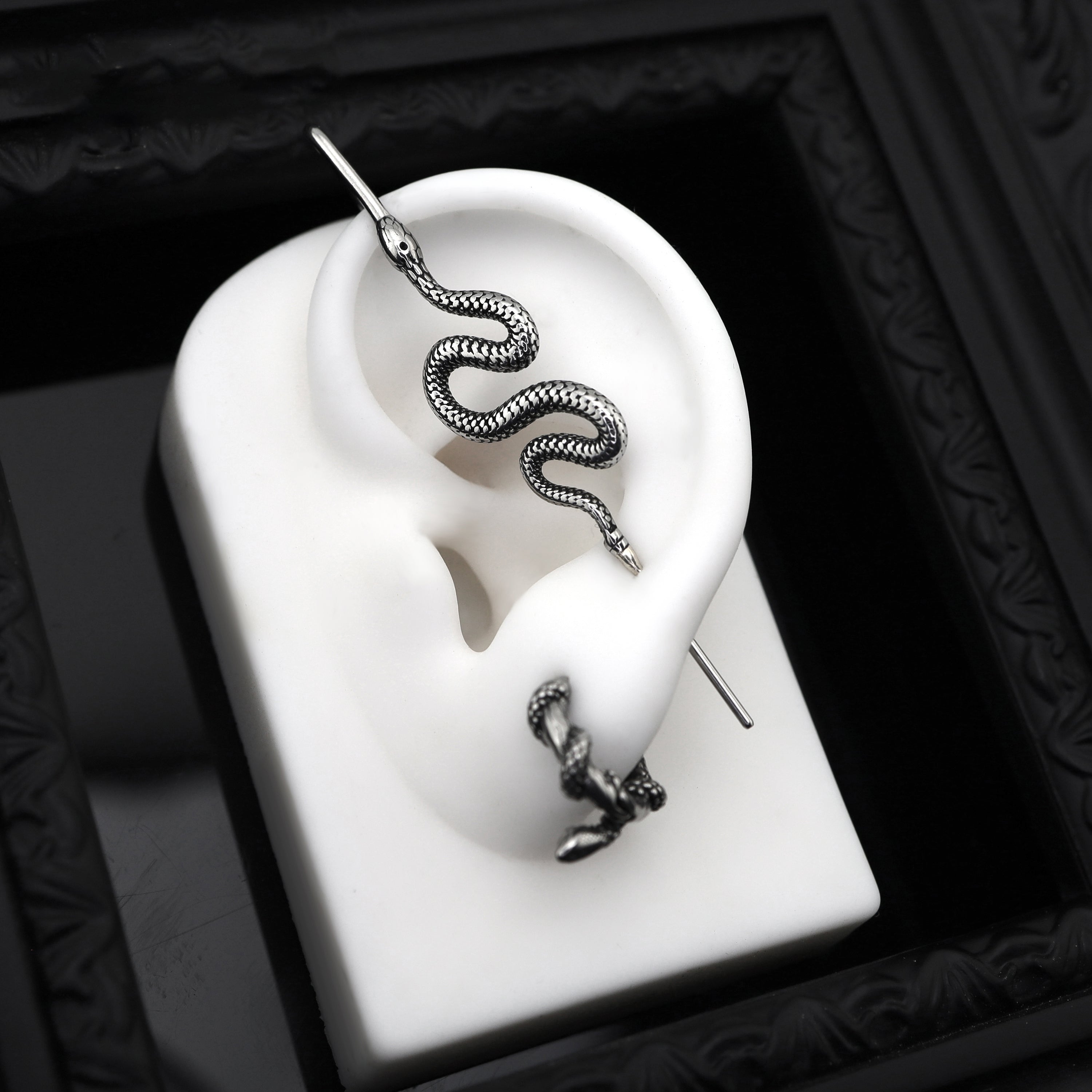 Single Ear Engraved Snake Stainless steel Ear Climber - Single Ear Engraved Snake Stainless steel Ear Climber - Default Title by CRUXJEWELRY