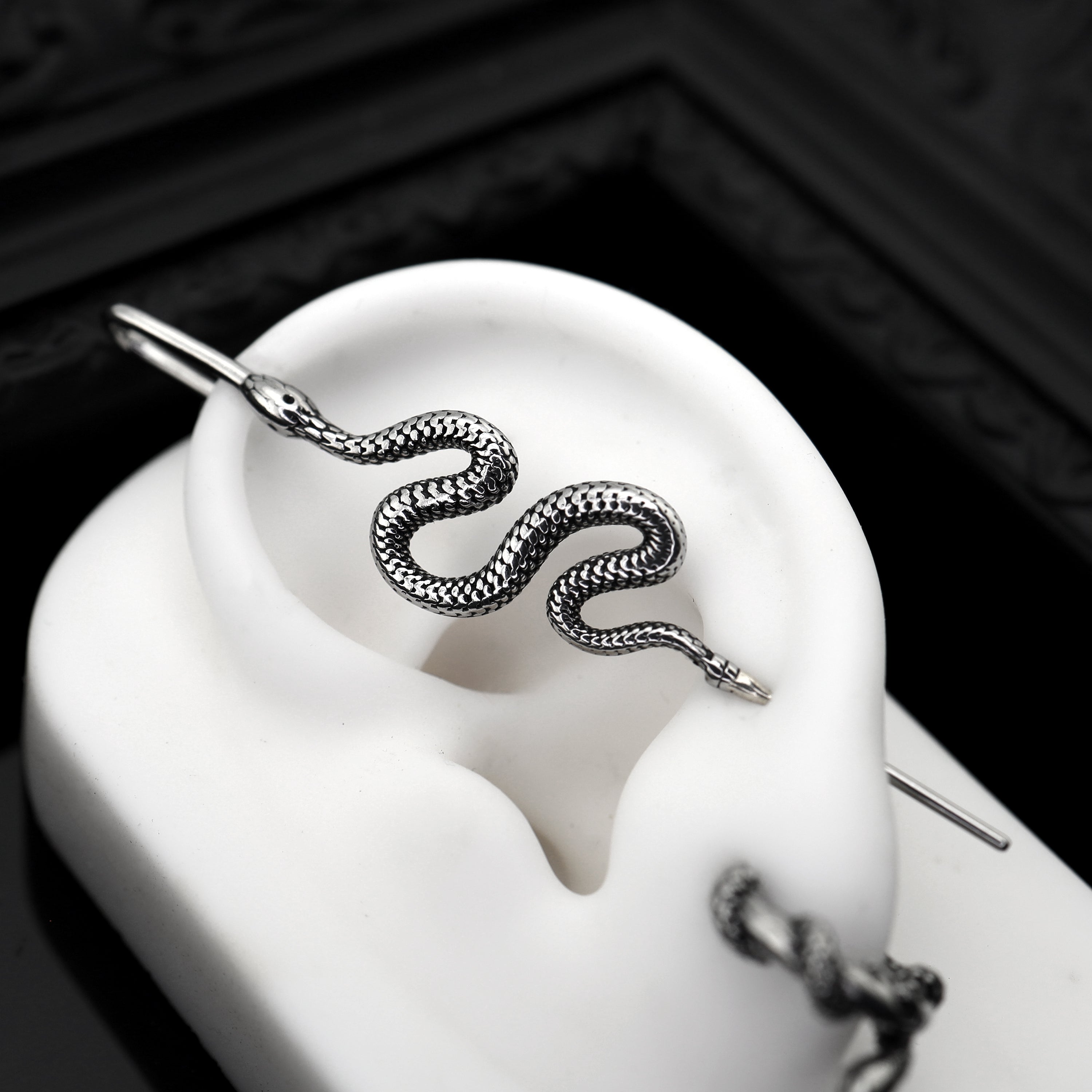 Single Ear Engraved Snake Stainless steel Ear Climber - Single Ear Engraved Snake Stainless steel Ear Climber - Default Title by CRUXJEWELRY