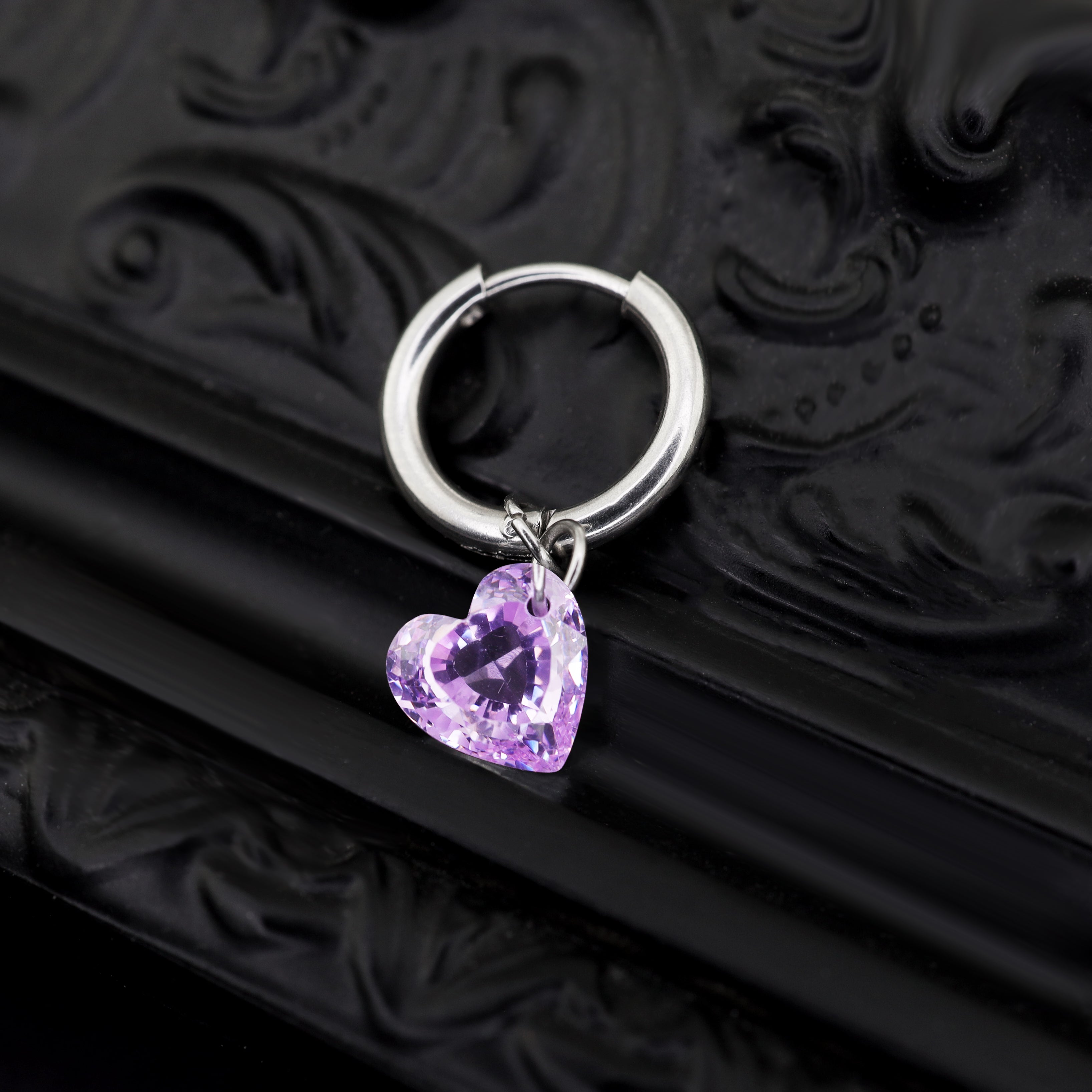Rainbow Heart CZ Pendant Stainless steel Earrings - Rainbow Heart CZ Pendant Stainless steel Earrings - Purple / Single by CRUXJEWELRY