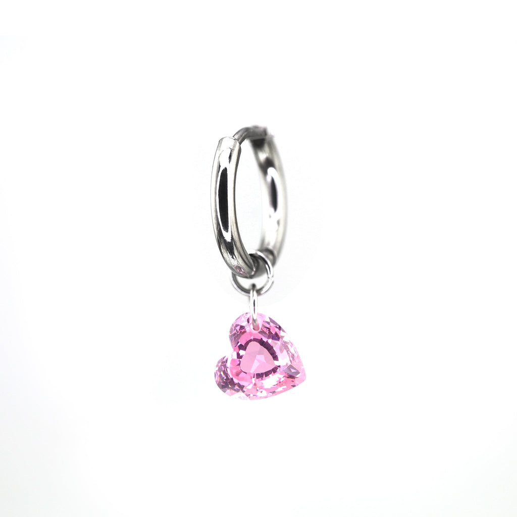 Rainbow Heart CZ Pendant Stainless steel Earrings - Rainbow Heart CZ Pendant Stainless steel Earrings - Pink / Single by CRUXJEWELRY