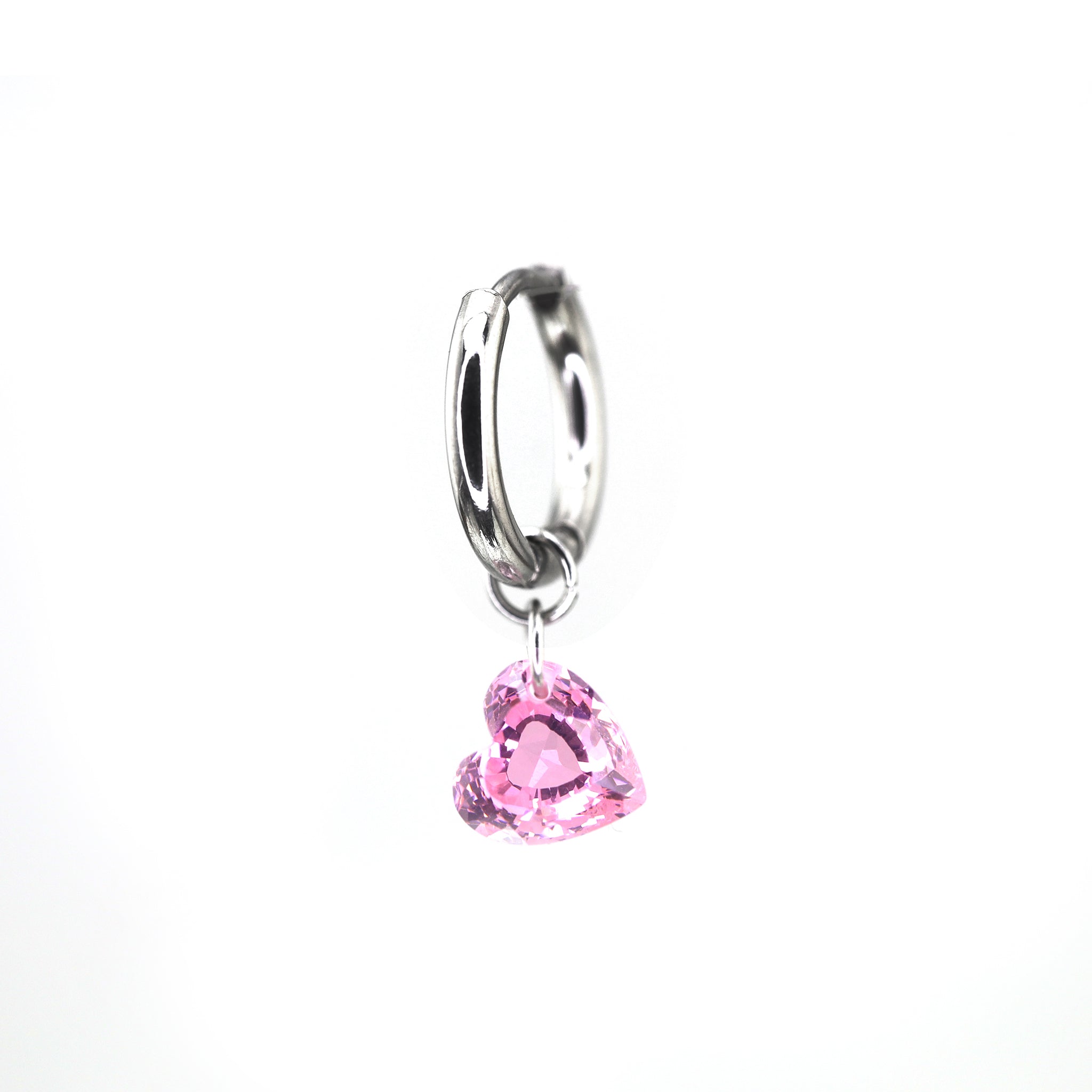 Rainbow Heart CZ Pendant Stainless steel Earrings - Rainbow Heart CZ Pendant Stainless steel Earrings - Pink / Single by CRUXJEWELRY