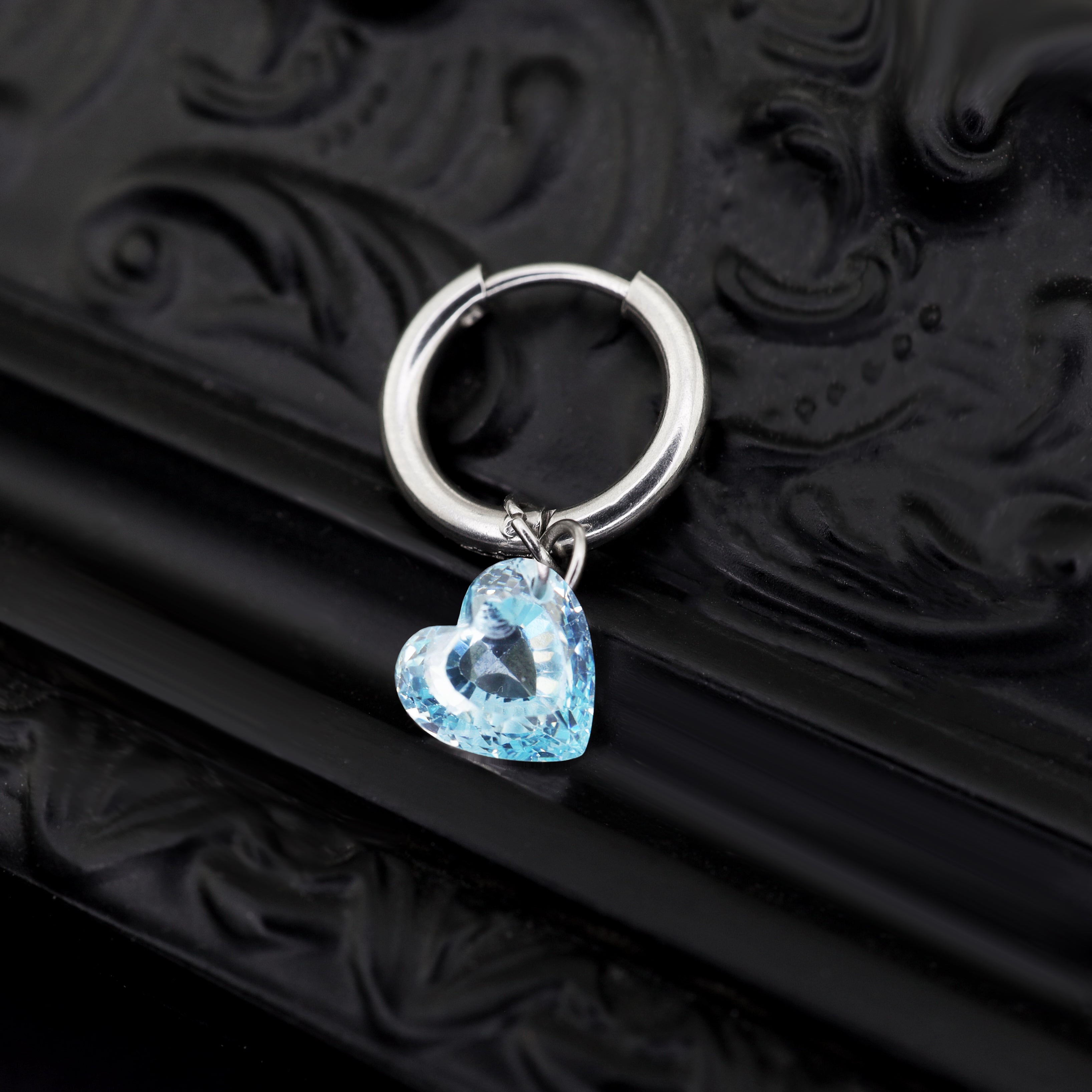 Rainbow Heart CZ Pendant Stainless steel Earrings - Rainbow Heart CZ Pendant Stainless steel Earrings - Blue / Single by CRUXJEWELRY