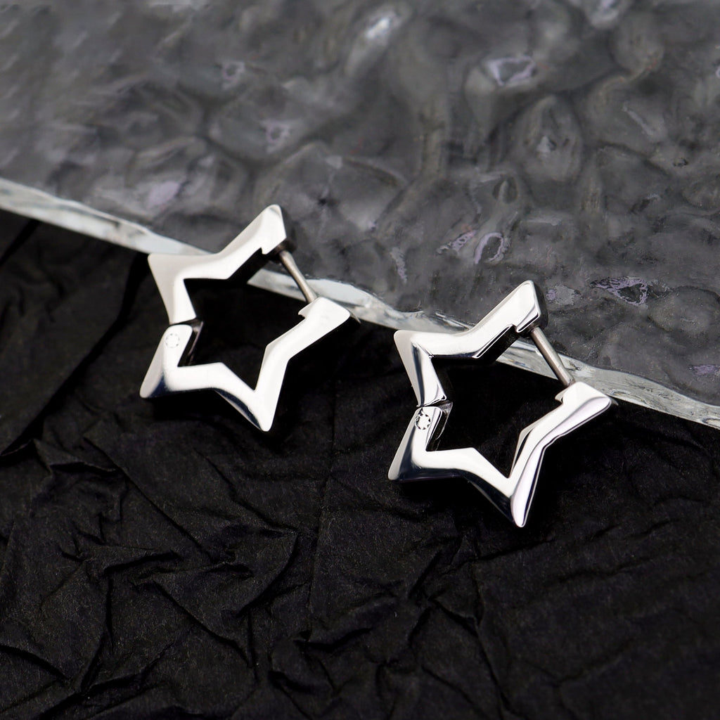 Minimalist Pentagram Straight Pin Stainless Steel Earrings - Minimalist Pentagram Straight Pin Stainless Steel Earrings - Single