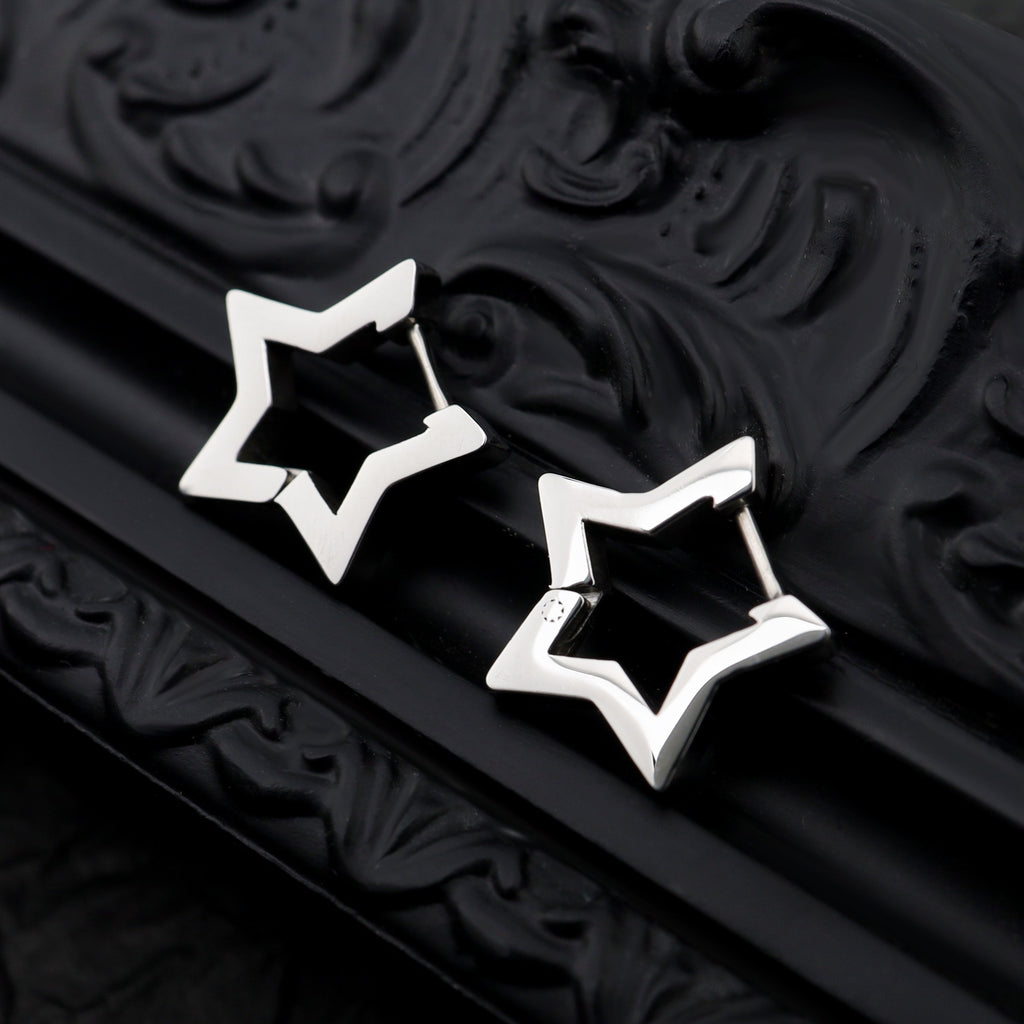 Minimalist Pentagram Straight Pin Stainless Steel Earrings - Minimalist Pentagram Straight Pin Stainless Steel Earrings - Single