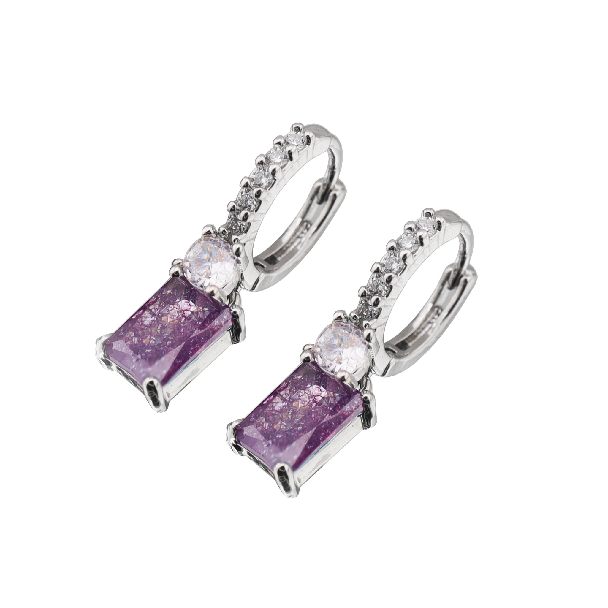 PAIR OF Blue & Purple Square CZ Pendant Stainless steel Earrings - PAIR OF Blue & Purple Square CZ Pendant Stainless steel Earrings - Pair of Purple by CRUXJEWELRY