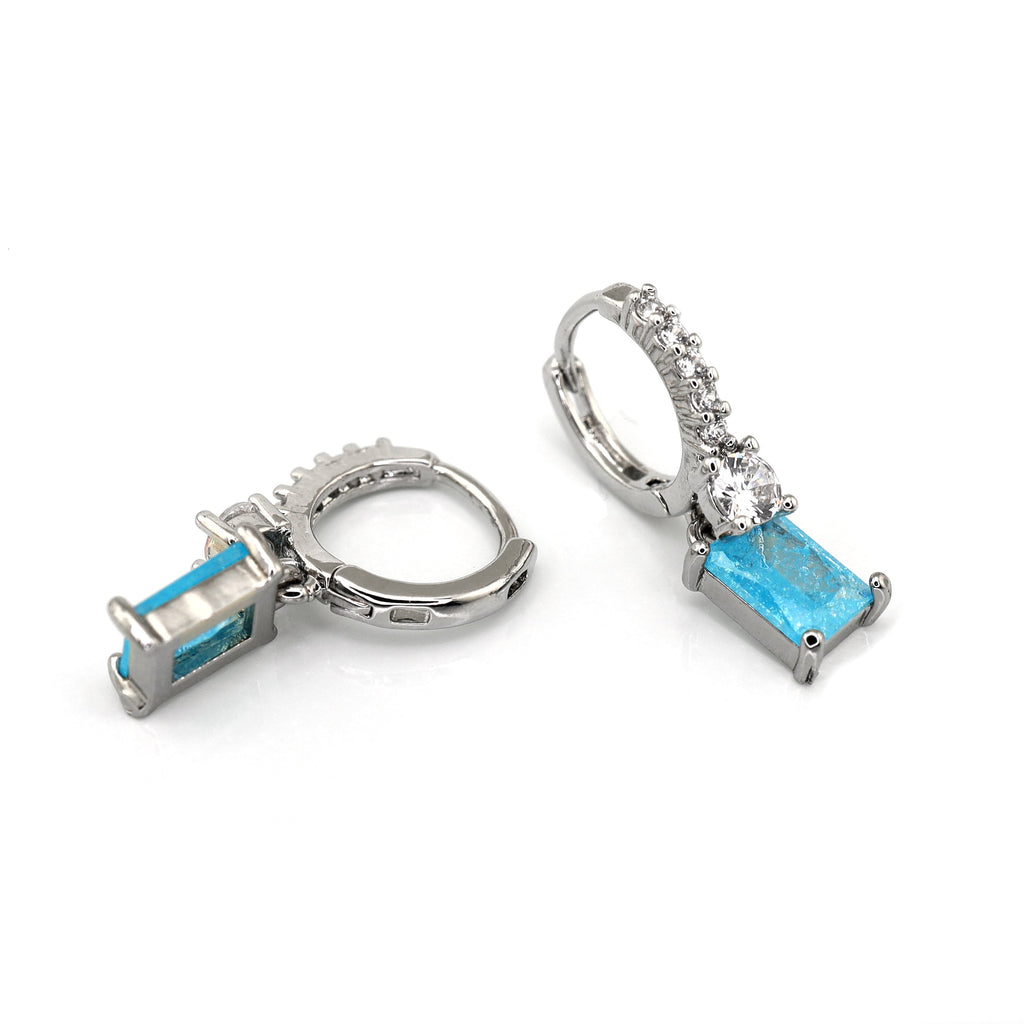 PAIR OF Blue & Purple Square CZ Pendant Stainless steel Earrings - PAIR OF Blue & Purple Square CZ Pendant Stainless steel Earrings - Pair of Blue by CRUXJEWELRY