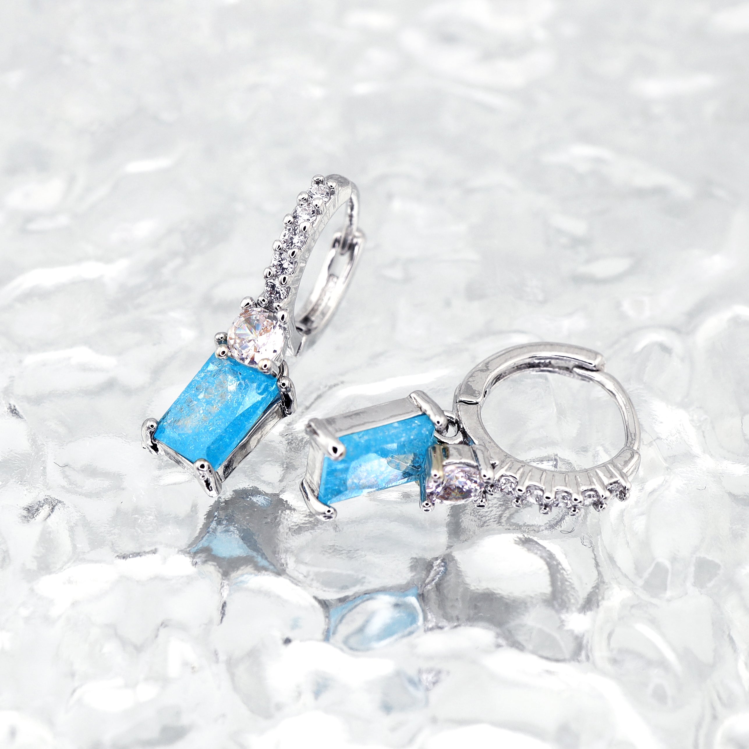 PAIR OF Blue & Purple Square CZ Pendant Stainless steel Earrings - PAIR OF Blue & Purple Square CZ Pendant Stainless steel Earrings - Pair of Blue by CRUXJEWELRY