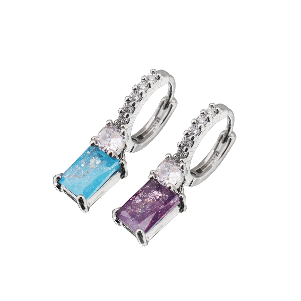PAIR OF Blue & Purple Square CZ Pendant Stainless steel Earrings - PAIR OF Blue & Purple Square CZ Pendant Stainless steel Earrings - Set by CRUXJEWELRY