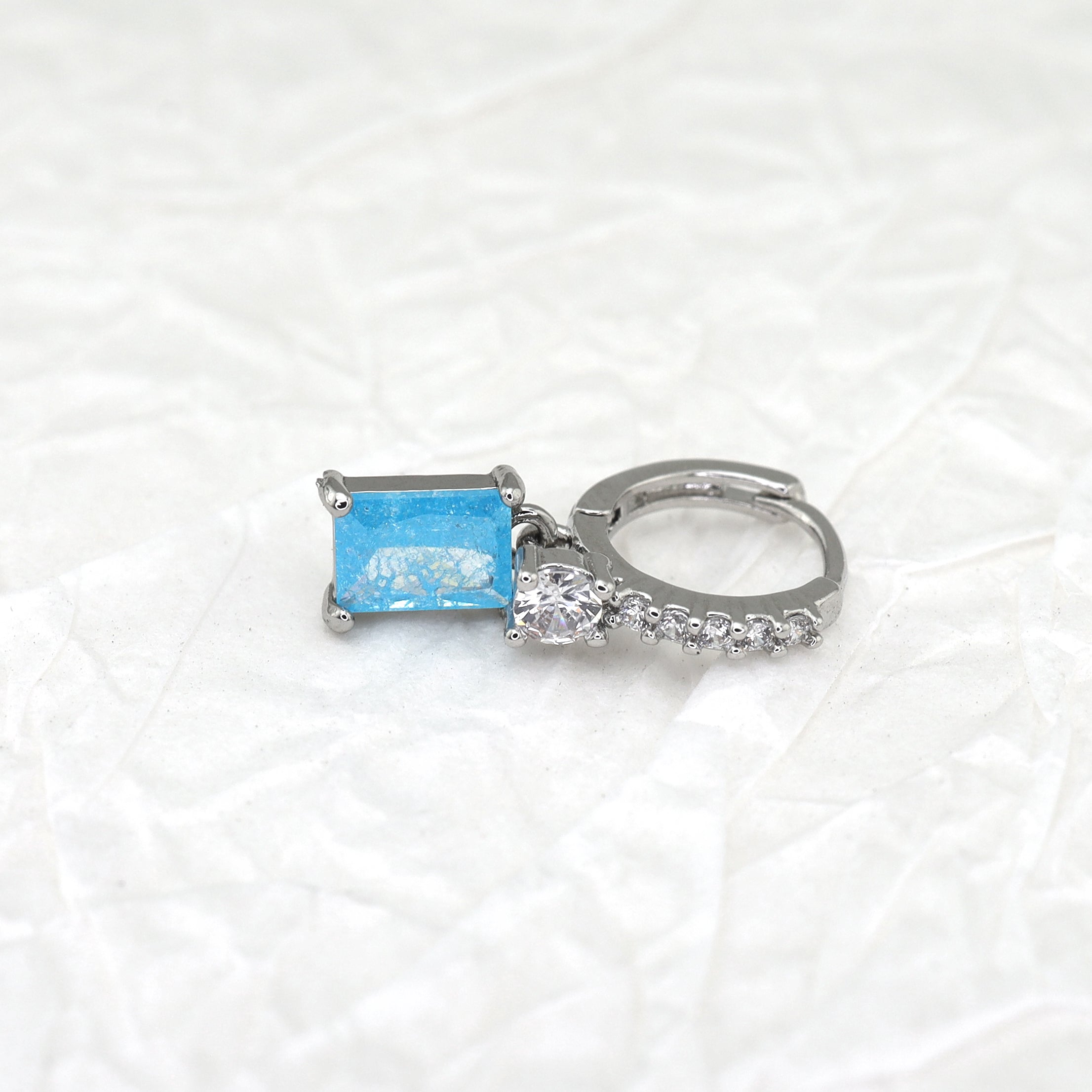 PAIR OF Blue & Purple Square CZ Pendant Stainless steel Earrings - PAIR OF Blue & Purple Square CZ Pendant Stainless steel Earrings - Pair of Blue by CRUXJEWELRY