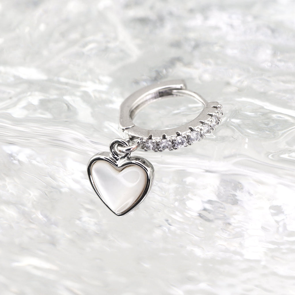 Heart-Shaped Mother of Pearl & CZ stainless steel Earrings - Heart-Shaped Mother of Pearl & CZ stainless steel Earrings - Single by CRUXJEWELRY