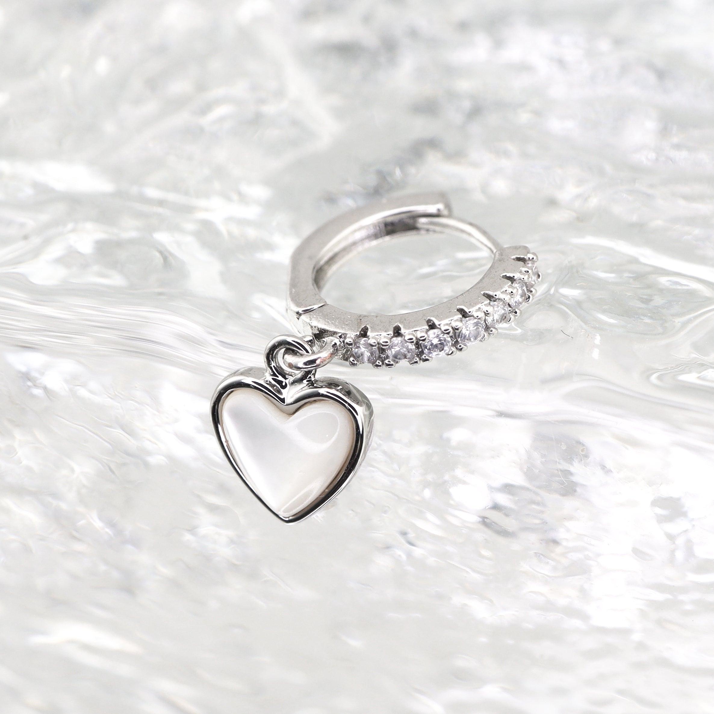 Heart-Shaped Mother of Pearl & CZ stainless steel Earrings - Heart-Shaped Mother of Pearl & CZ stainless steel Earrings - Single by CRUXJEWELRY