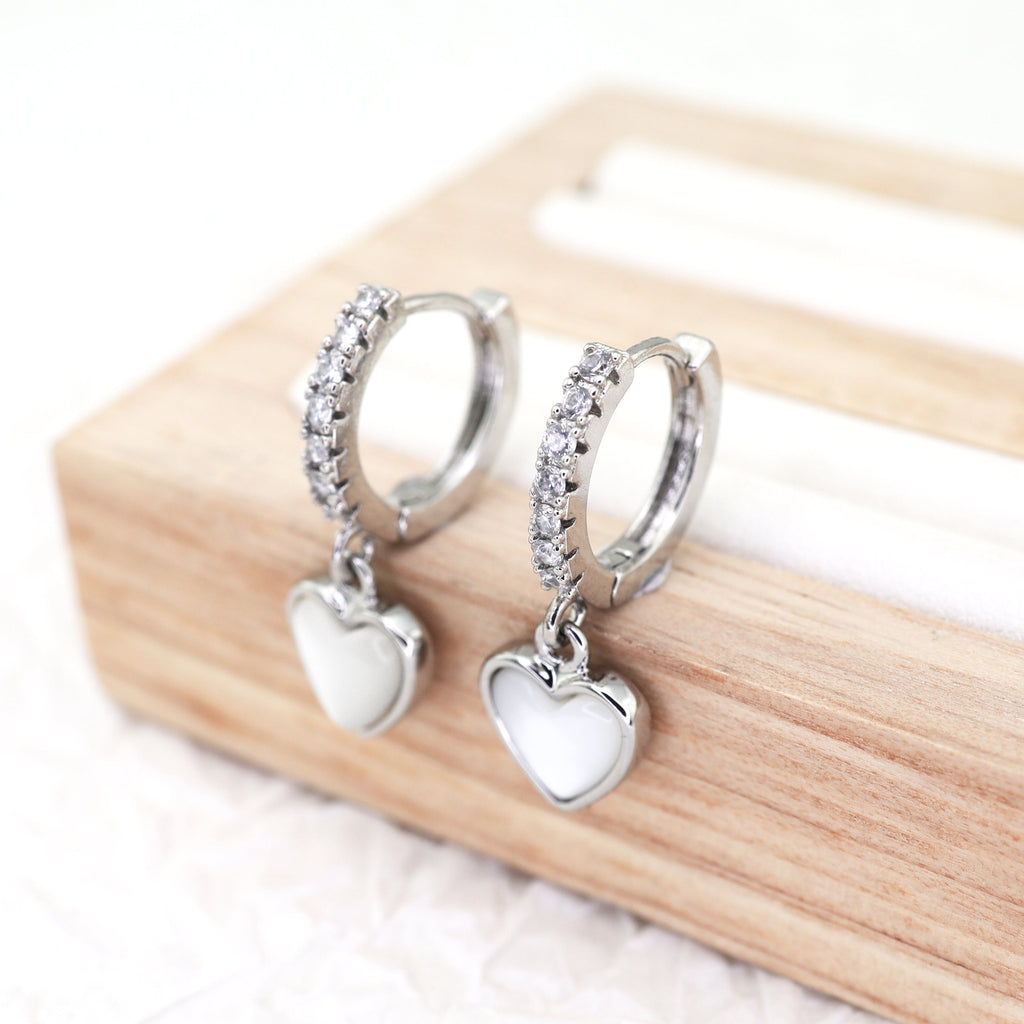 Heart-Shaped Mother of Pearl & CZ stainless steel Earrings - Heart-Shaped Mother of Pearl & CZ stainless steel Earrings - Single by CRUXJEWELRY