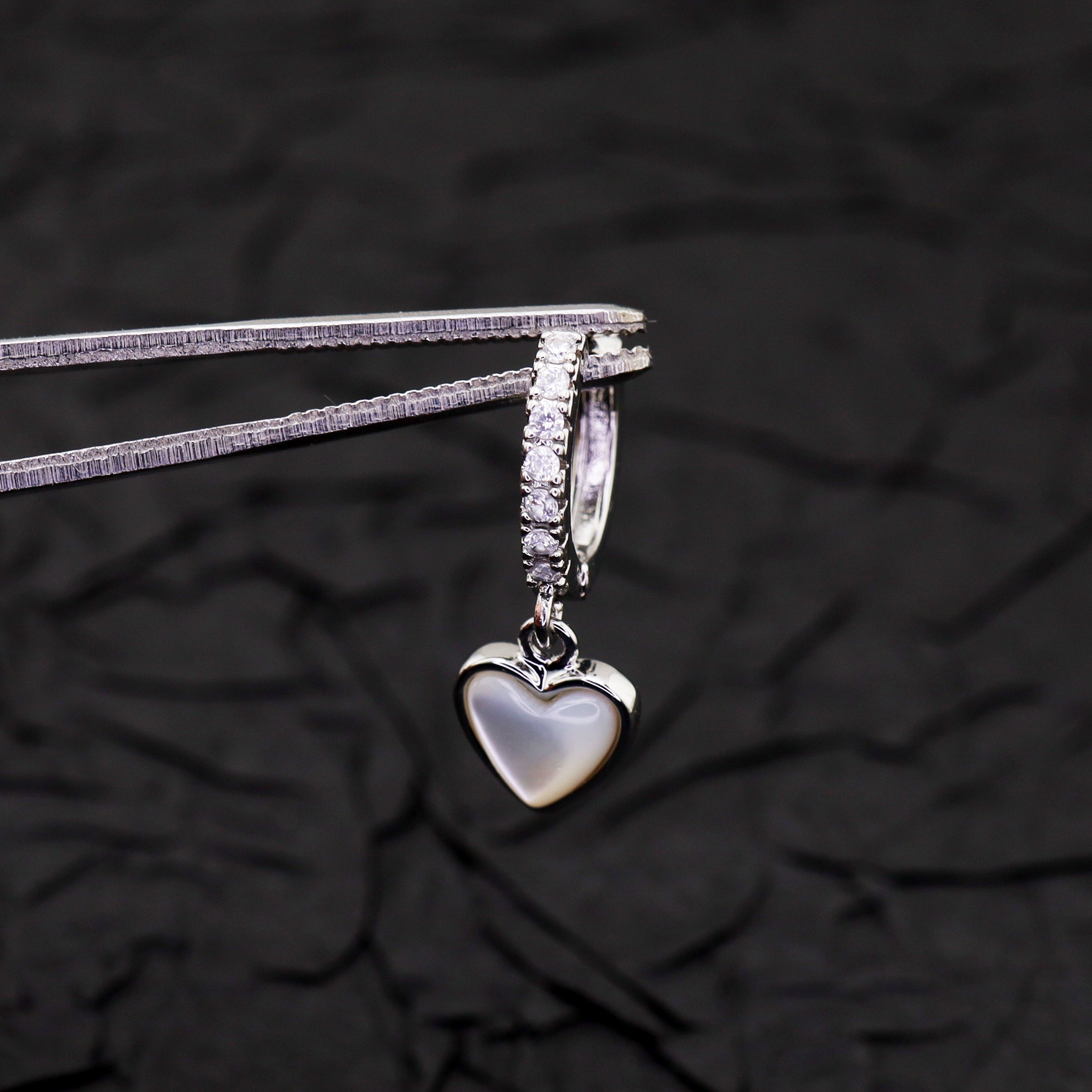 Heart-Shaped Mother of Pearl & CZ stainless steel Earrings - Heart-Shaped Mother of Pearl & CZ stainless steel Earrings - Single by CRUXJEWELRY