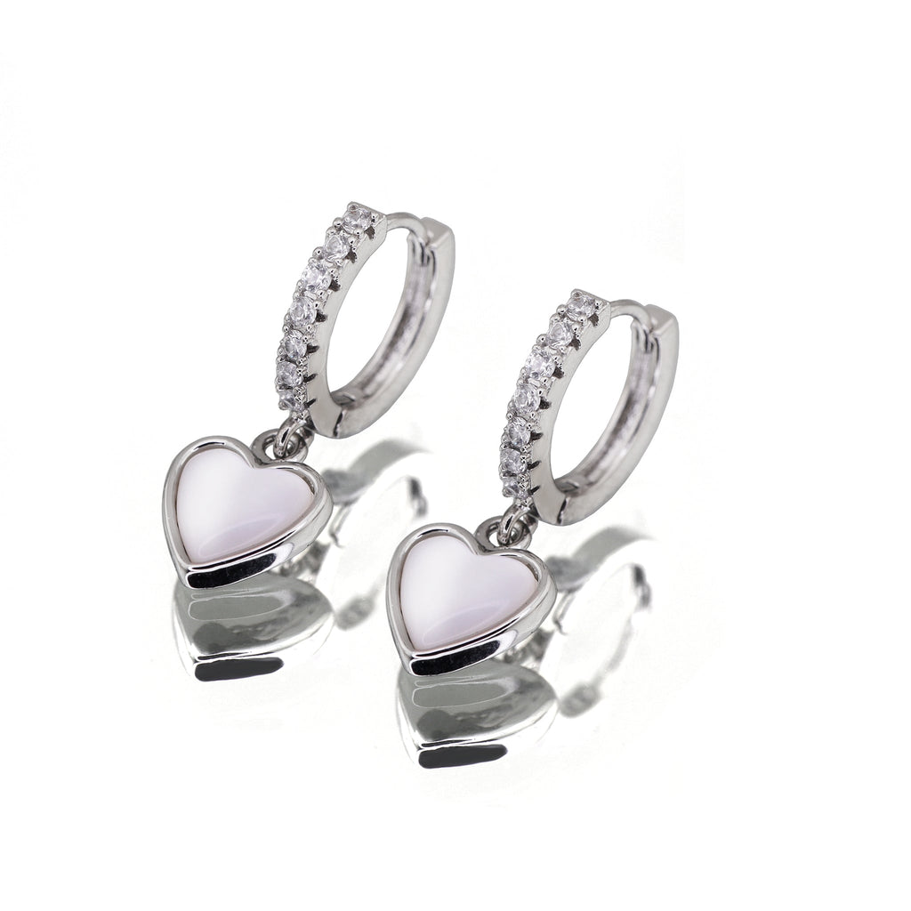 Heart-Shaped Mother of Pearl & CZ stainless steel Earrings - Heart-Shaped Mother of Pearl & CZ stainless steel Earrings - Single by CRUXJEWELRY