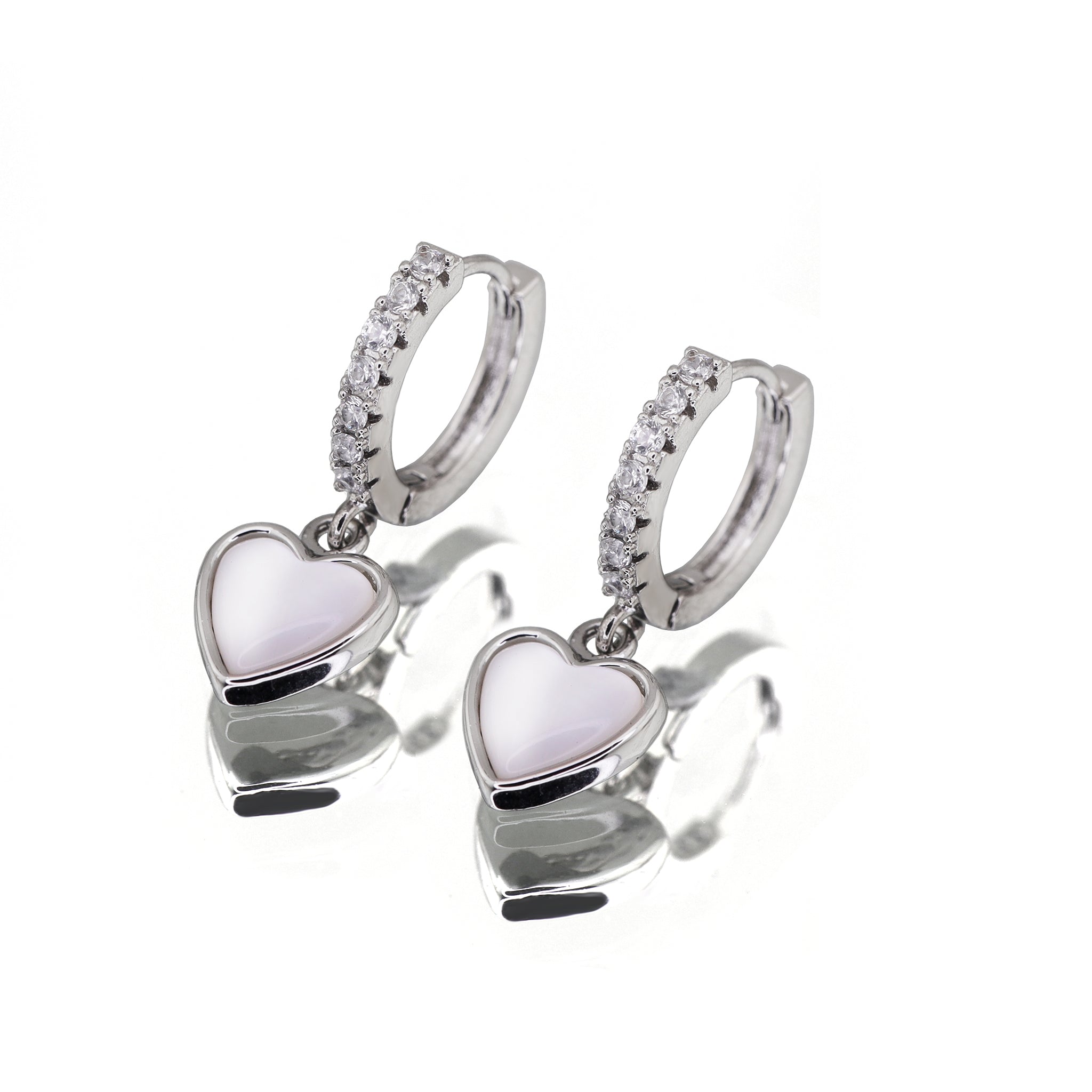 Heart-Shaped Mother of Pearl & CZ stainless steel Earrings - Heart-Shaped Mother of Pearl & CZ stainless steel Earrings - Single by CRUXJEWELRY