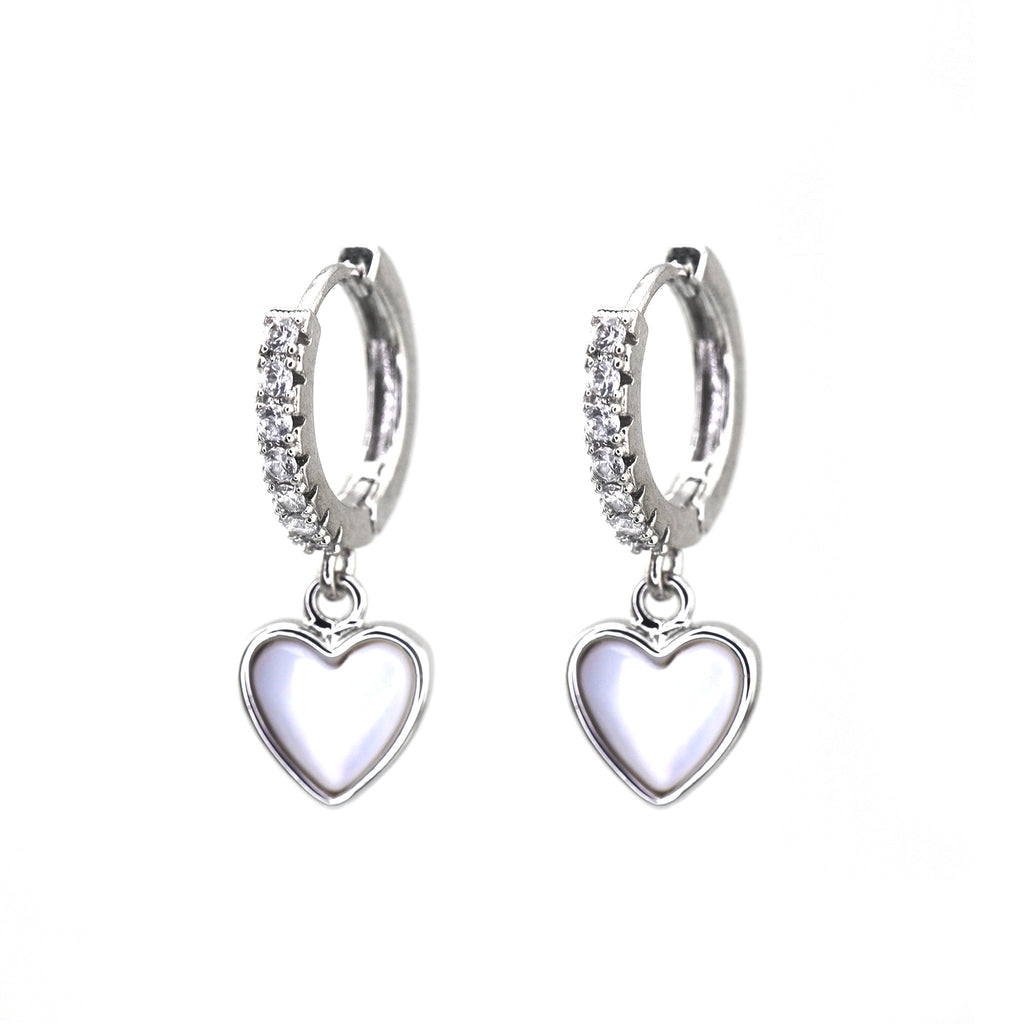 Heart-Shaped Mother of Pearl & CZ stainless steel Earrings - Heart-Shaped Mother of Pearl & CZ stainless steel Earrings - Set by CRUXJEWELRY