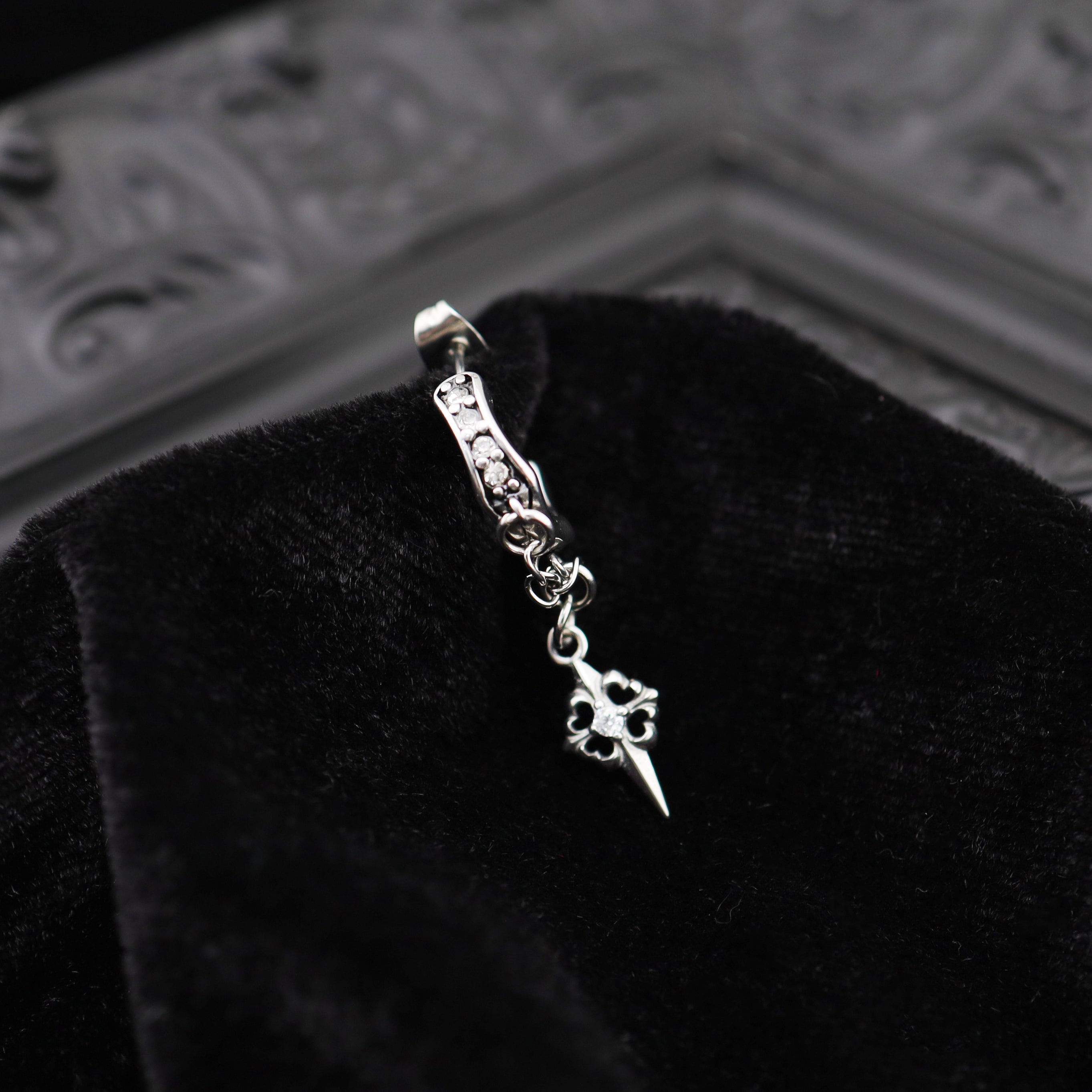 PAIR OF Thin Gauge Cross CZ Drop Chain Stainless steel Ear Studs - PAIR OF Thin Gauge Cross CZ Drop Chain Stainless steel Ear Studs - Default Title by CRUXJEWELRY