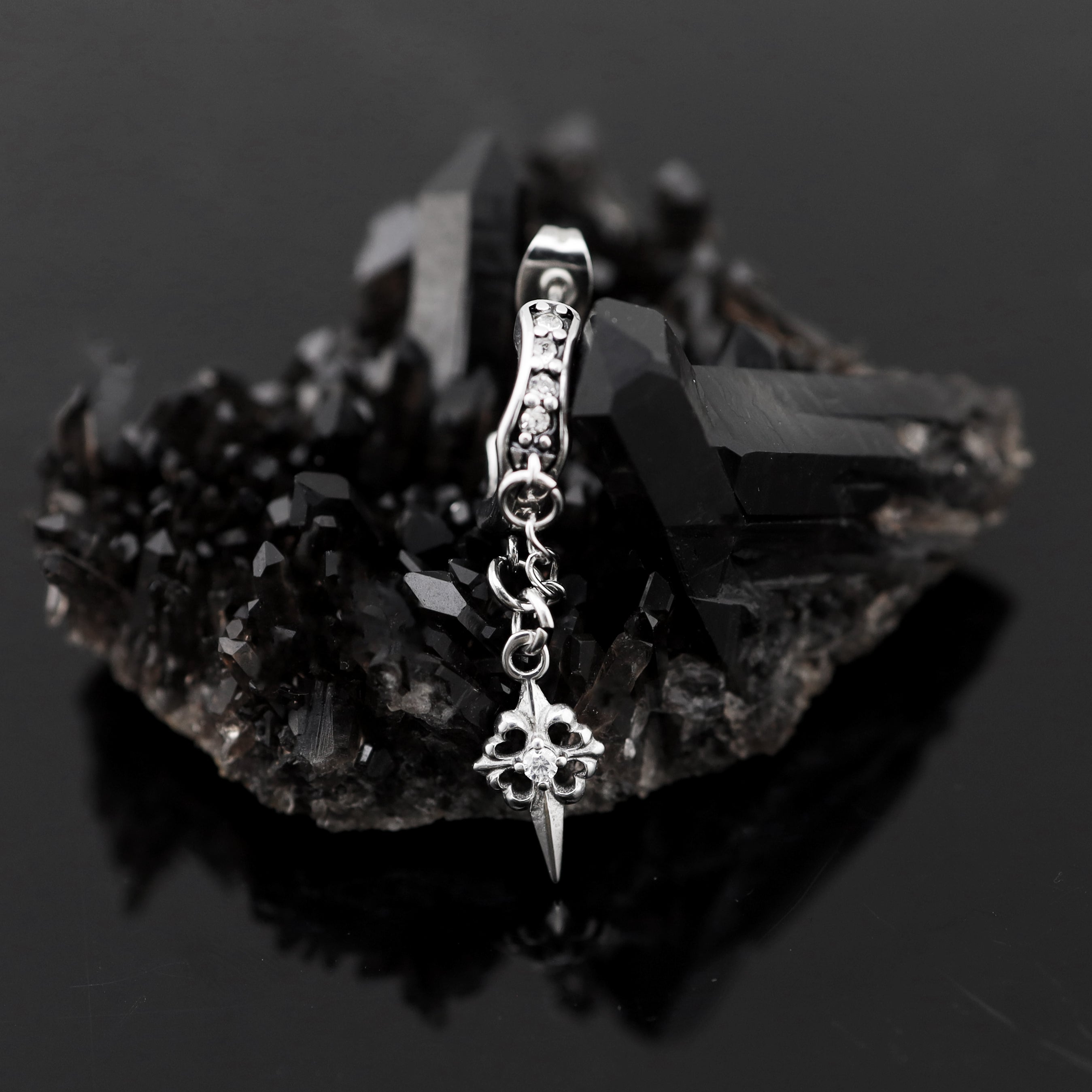 PAIR OF Thin Gauge Cross CZ Drop Chain Stainless steel Ear Studs - PAIR OF Thin Gauge Cross CZ Drop Chain Stainless steel Ear Studs - Default Title by CRUXJEWELRY