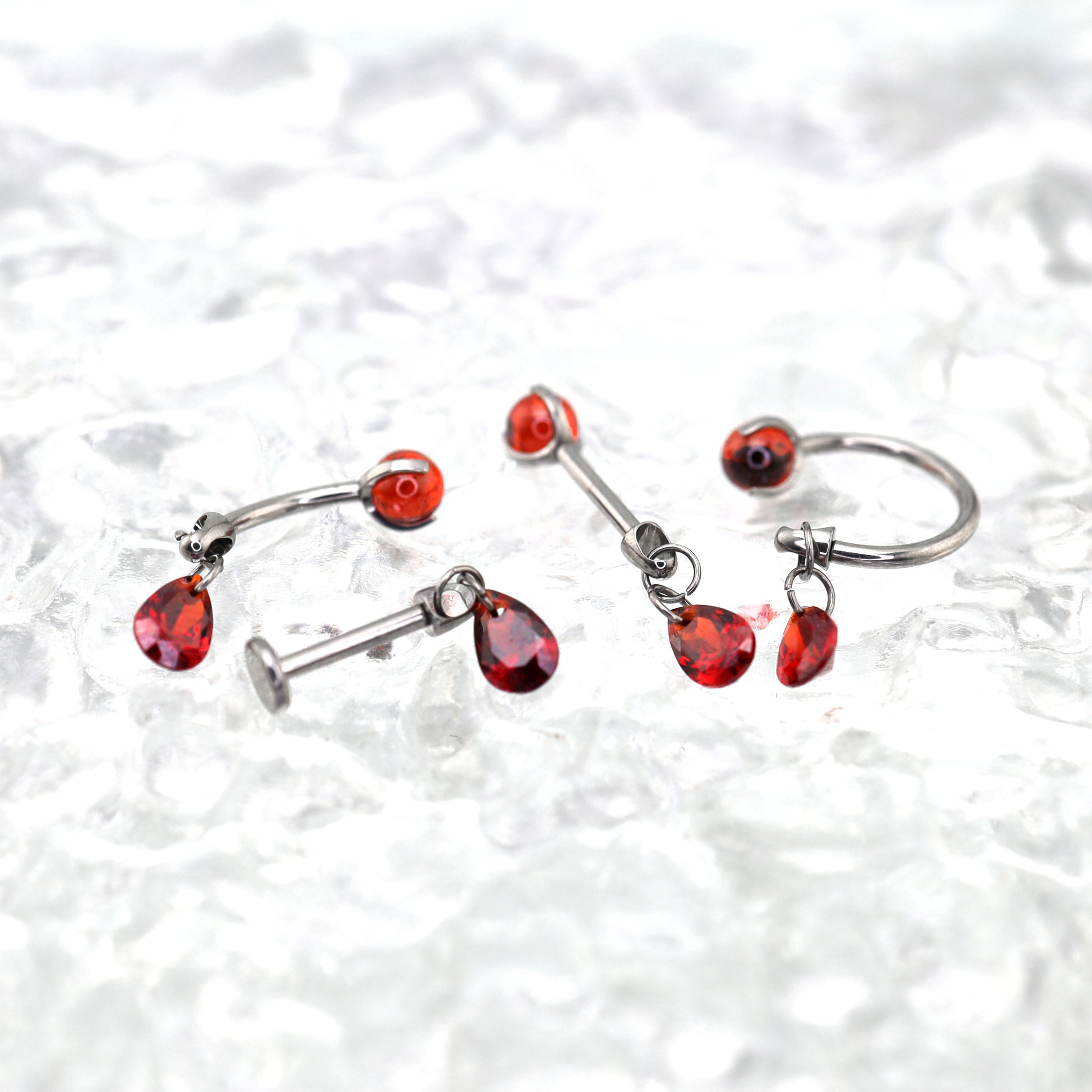Gothic Red Teardrop Multi-Piercing Set in F136 Titanium - Gothic Red Teardrop Multi-Piercing Set in F136 Titanium - Horseshoe Ring / 6mm by CRUXJEWELRY