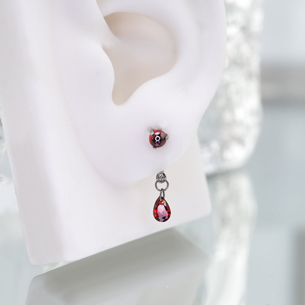 Gothic Red Teardrop Multi-Piercing Set in F136 Titanium - Gothic Red Teardrop Multi-Piercing Set in F136 Titanium - Horseshoe Ring / 6mm by CRUXJEWELRY