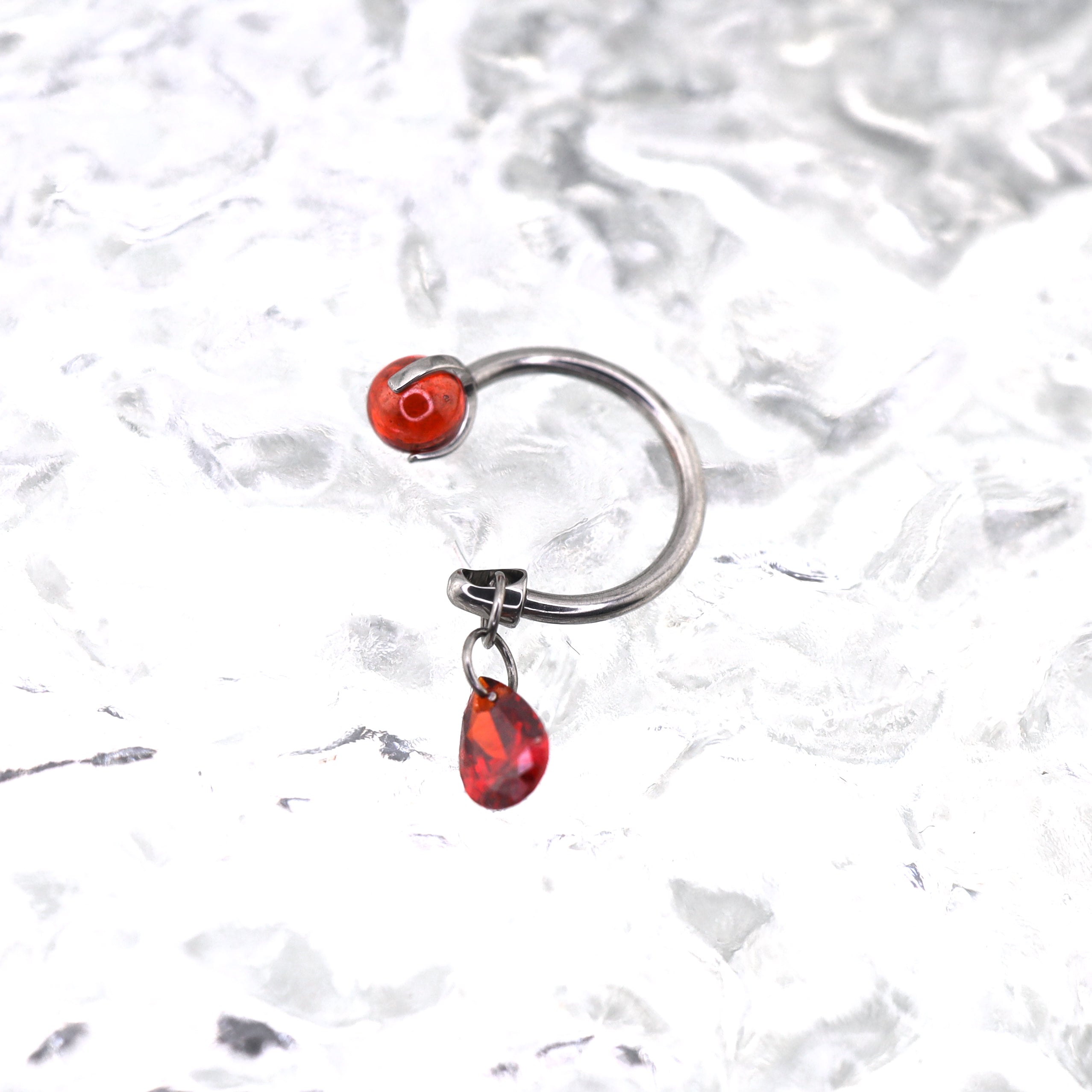 Gothic Red Teardrop Multi-Piercing Set in F136 Titanium - Gothic Red Teardrop Multi-Piercing Set in F136 Titanium - Horseshoe Ring / 6mm by CRUXJEWELRY