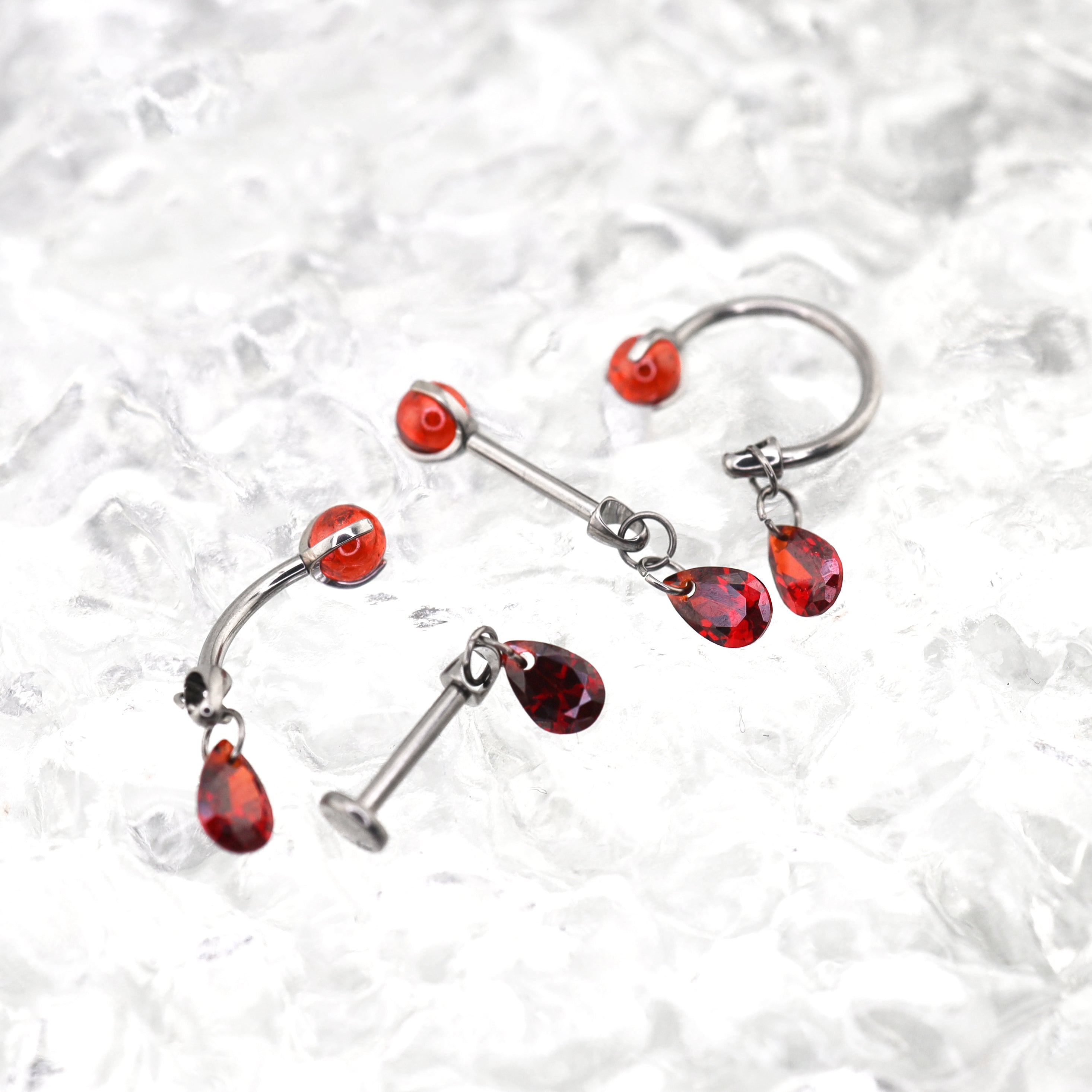 Gothic Red Teardrop Multi-Piercing Set in F136 Titanium - Gothic Red Teardrop Multi-Piercing Set in F136 Titanium - Horseshoe Ring / 6mm by CRUXJEWELRY