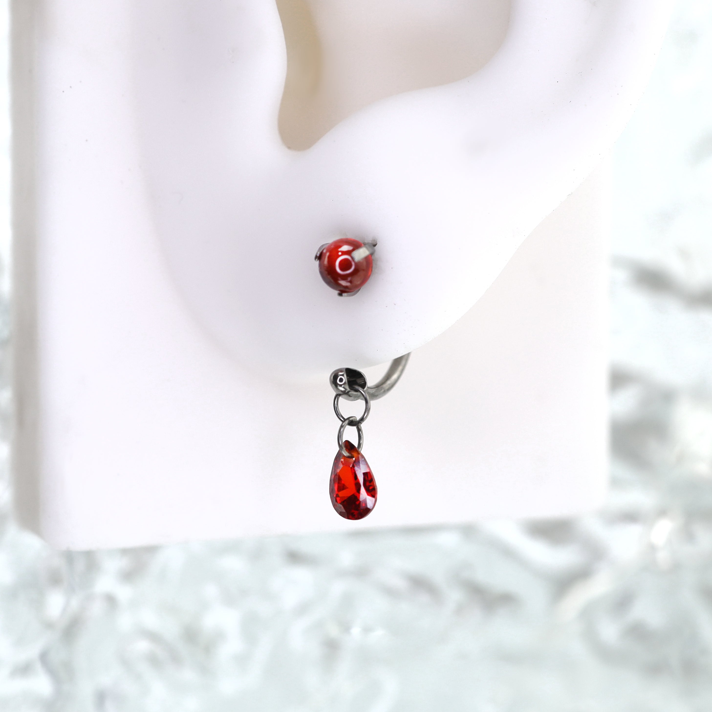 Gothic Red Teardrop Multi-Piercing Set in F136 Titanium - Gothic Red Teardrop Multi-Piercing Set in F136 Titanium - Horseshoe Ring / 6mm by CRUXJEWELRY