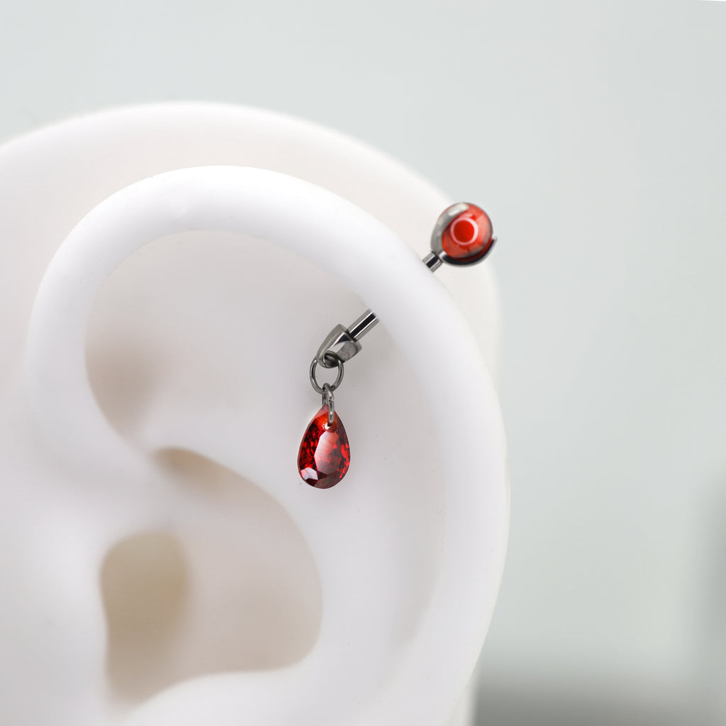 Gothic Red Teardrop Multi-Piercing Set in F136 Titanium - Gothic Red Teardrop Multi-Piercing Set in F136 Titanium - Ball-Back Stud / 6mm by CRUXJEWELRY