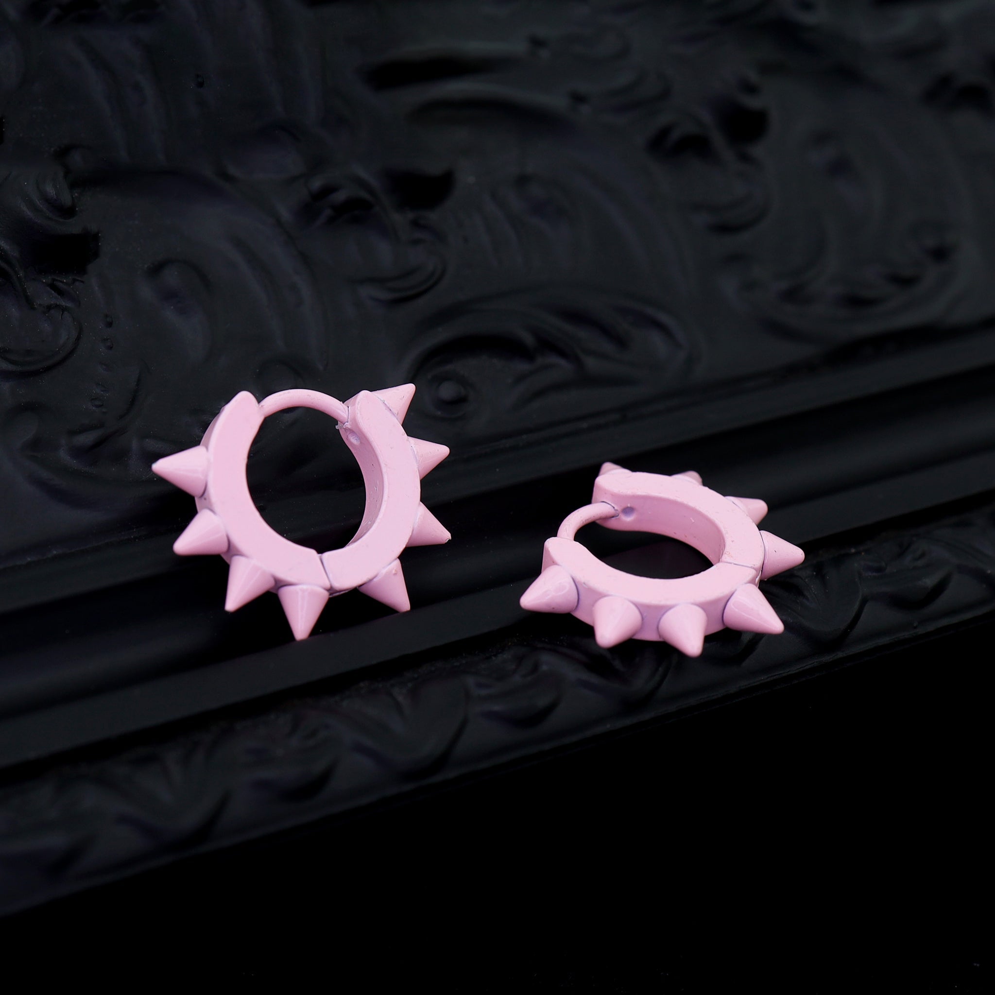 Pink Enamel Six-Spike Stainless steel Earrings - Pink Enamel Six-Spike Stainless steel Earrings - Single by CRUXJEWELRY