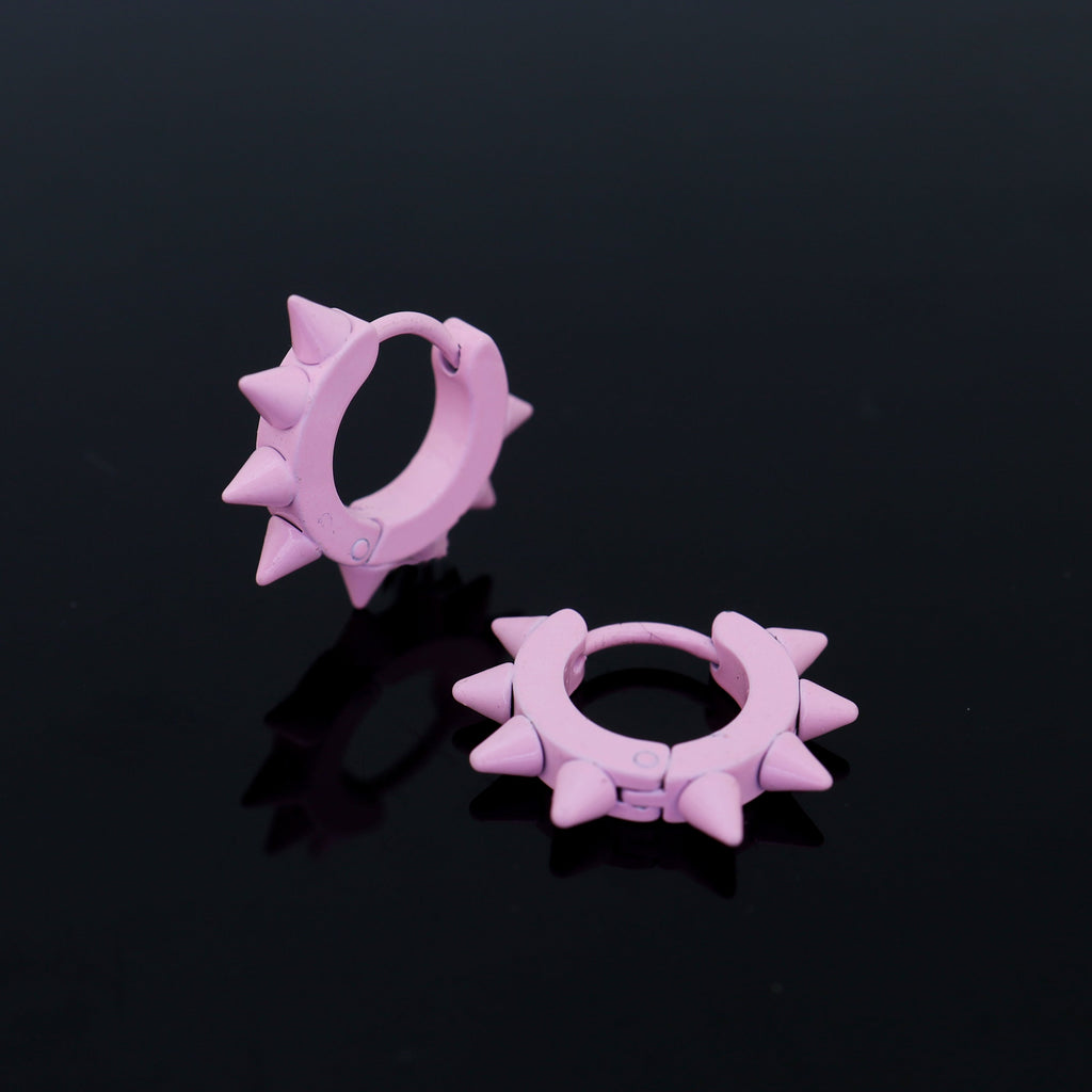 Pink Enamel Six-Spike Stainless steel Earrings - Pink Enamel Six-Spike Stainless steel Earrings - Single by CRUXJEWELRY