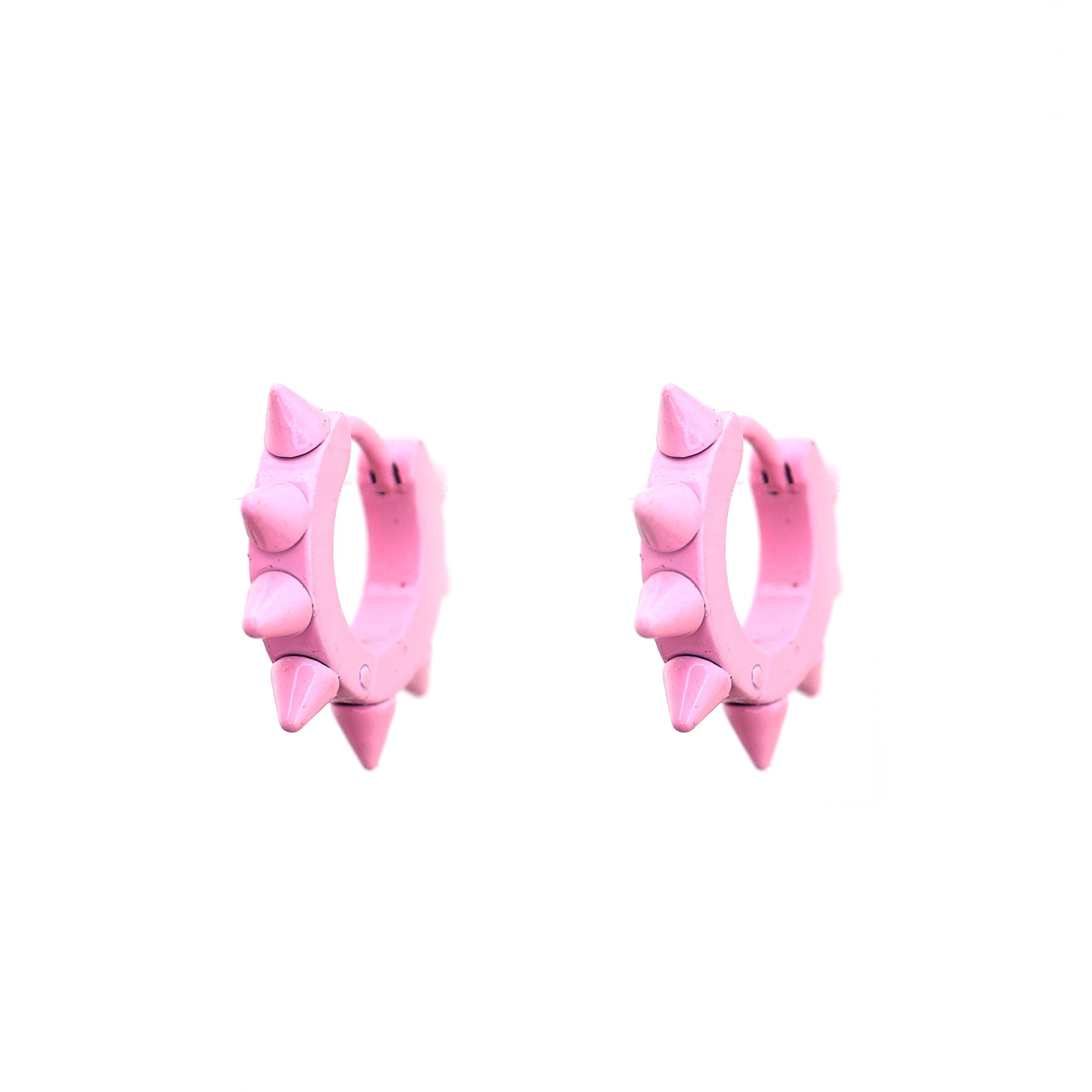 Pink Enamel Six-Spike Stainless steel Earrings - Pink Enamel Six-Spike Stainless steel Earrings - Set by CRUXJEWELRY
