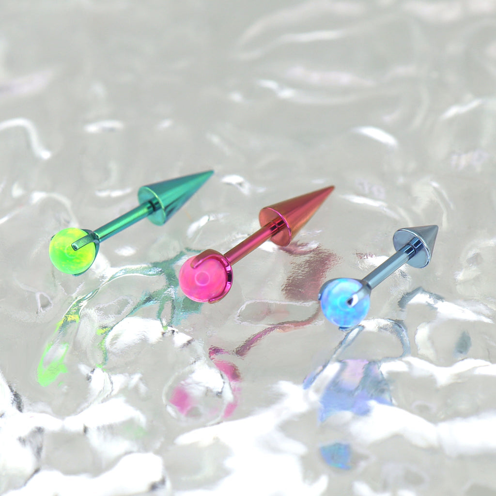 Opal Demon Spike Internally Threaded Titanium Cartilage Studs - Opal Demon Spike Internally Threaded Titanium Cartilage Studs - Pink / 6mm by CRUXJEWELRY