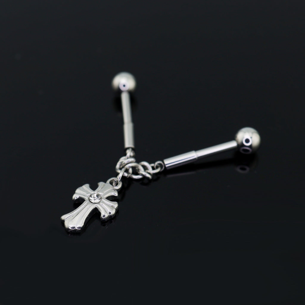 Cross CZ Stainless Steel Industrial Barbell Ear Chain - Cross CZ Stainless Steel Industrial Barbell Ear Chain - Default Title by CRUXJEWELRY