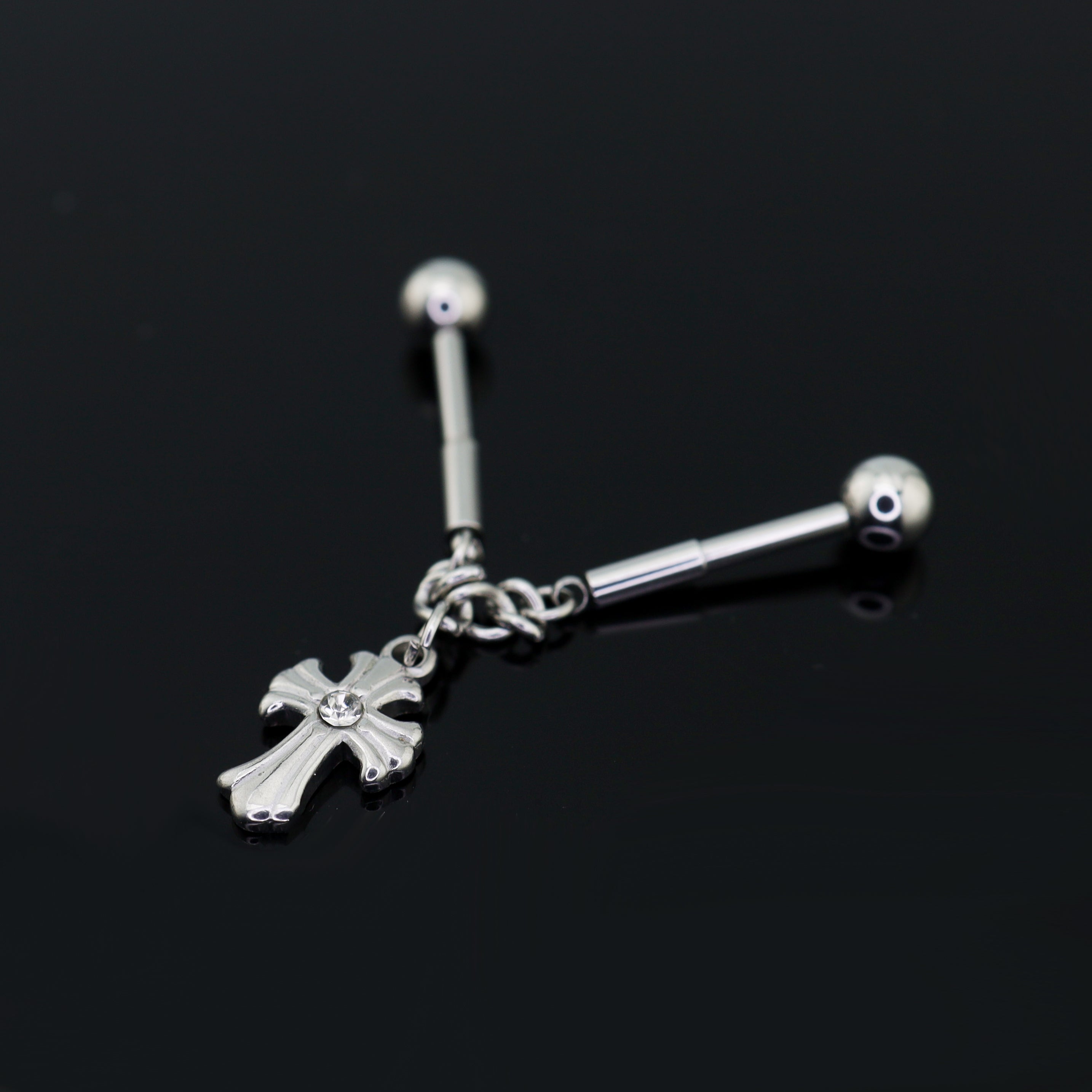 Cross CZ Stainless Steel Industrial Barbell Ear Chain - Cross CZ Stainless Steel Industrial Barbell Ear Chain - Default Title by CRUXJEWELRY