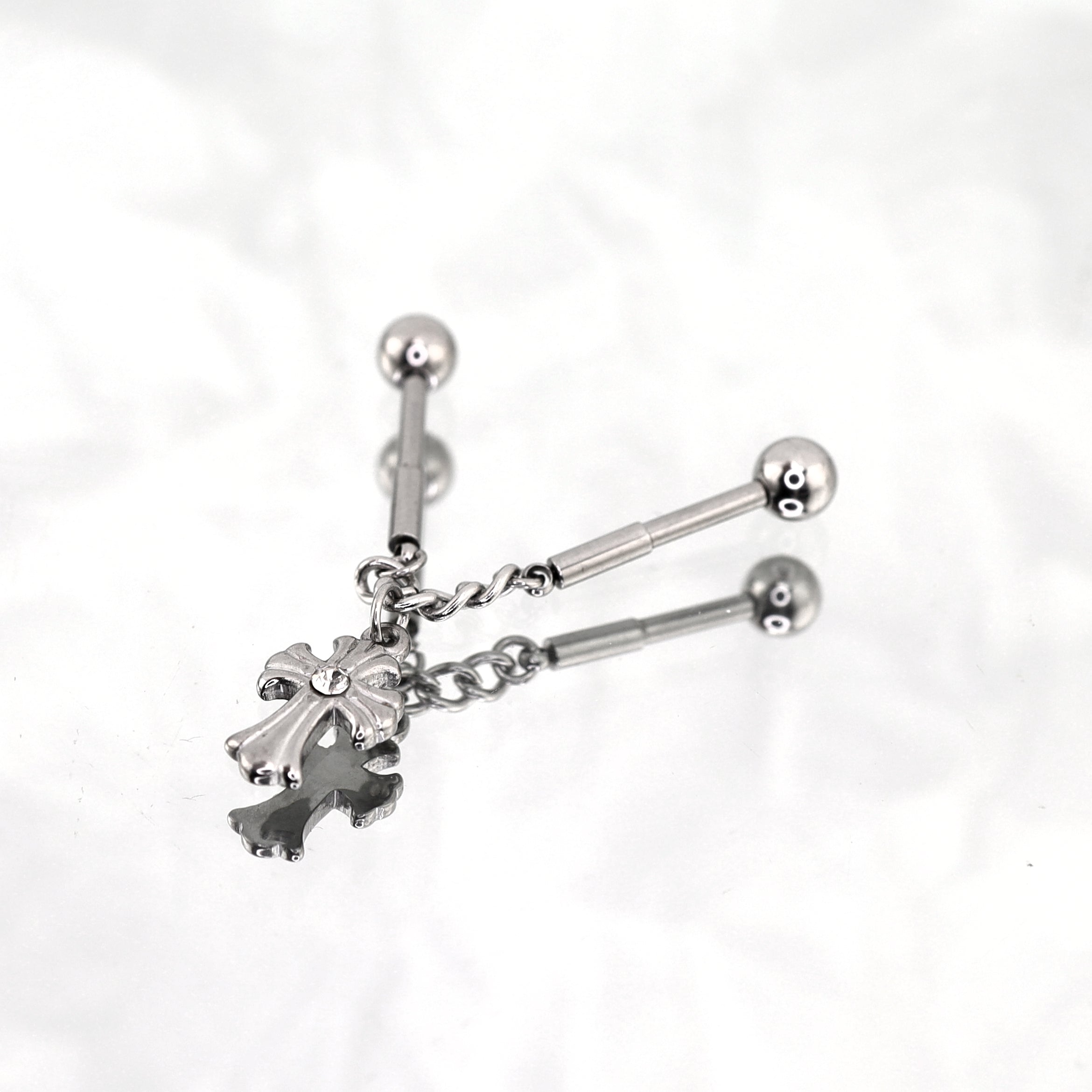 Cross CZ Stainless Steel Industrial Barbell Ear Chain - Cross CZ Stainless Steel Industrial Barbell Ear Chain - Default Title by CRUXJEWELRY