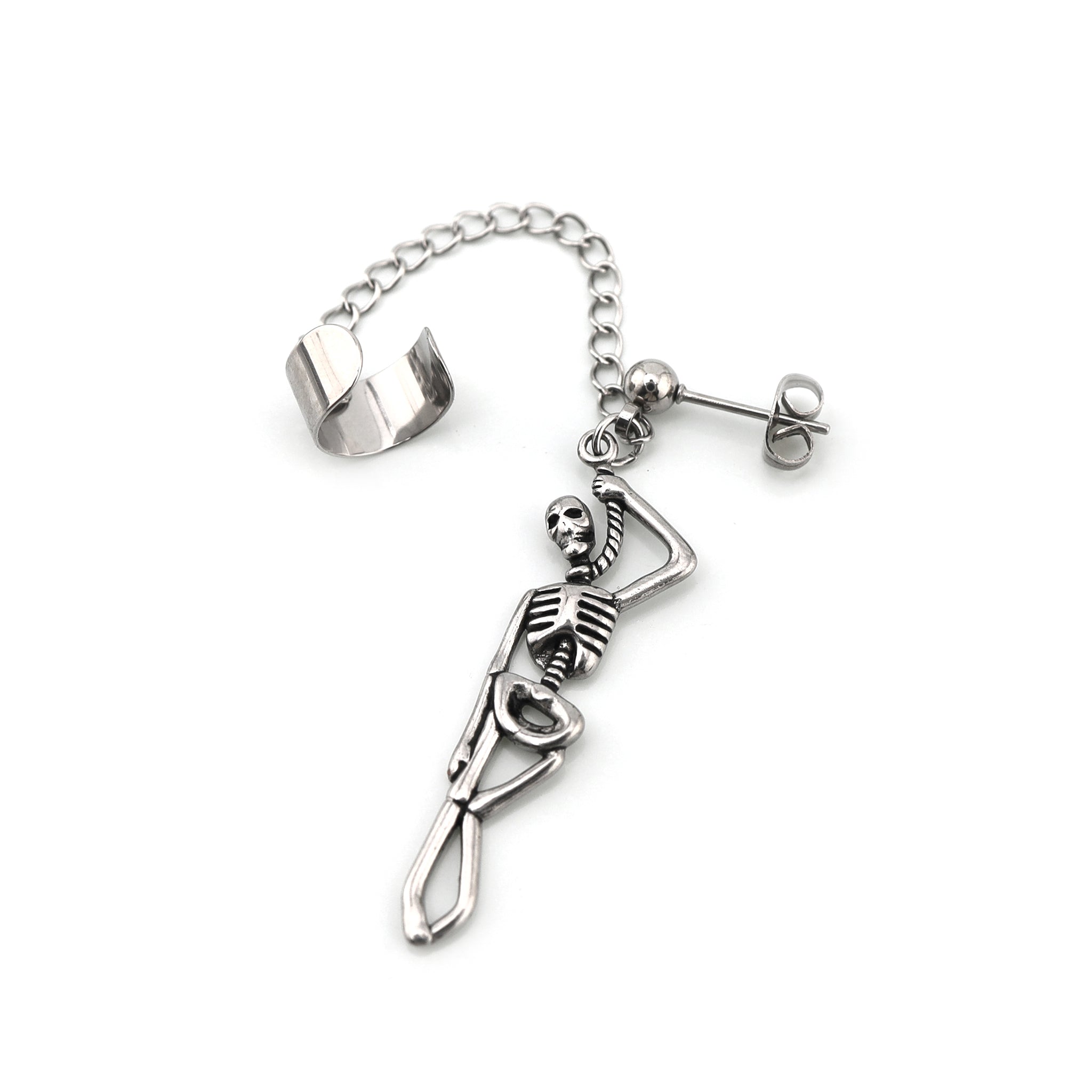 Openwork Skull Chain Dangle Stainless steel Earrings - Openwork Skull Chain Dangle Stainless steel Earrings - Single by CRUXJEWELRY