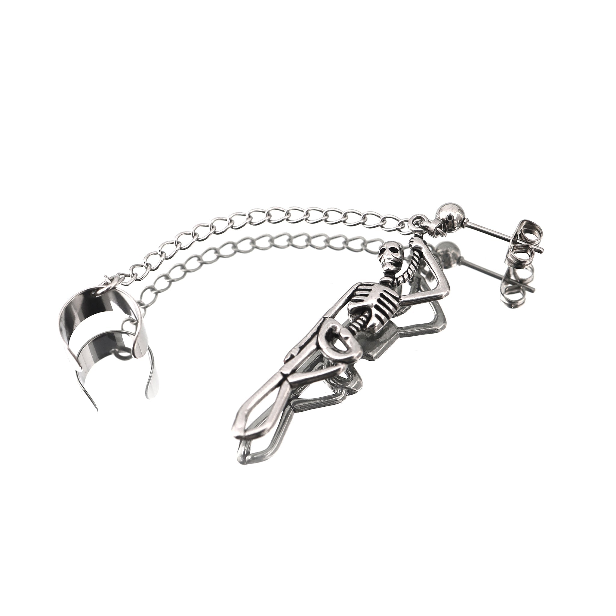 Openwork Skull Chain Dangle Stainless steel Earrings - Openwork Skull Chain Dangle Stainless steel Earrings - Single by CRUXJEWELRY