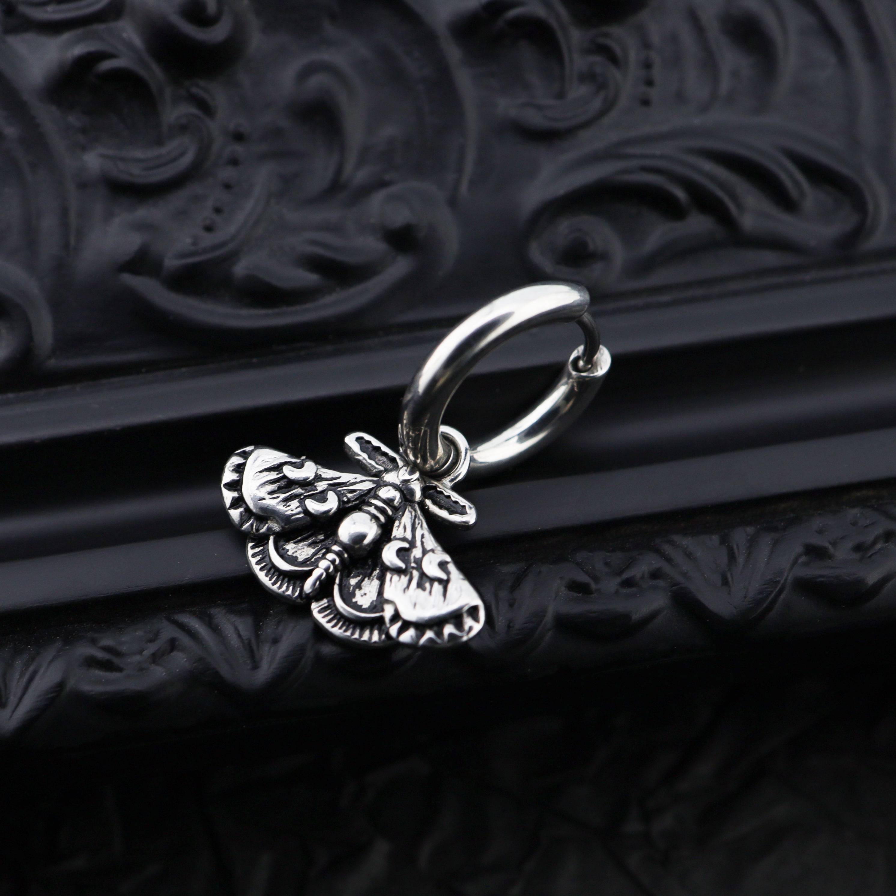 Gothic Moth Insect Pendant Stainless Steel Earrings - Gothic Moth Insect Pendant Stainless Steel Earrings - Single by CRUXJEWELRY