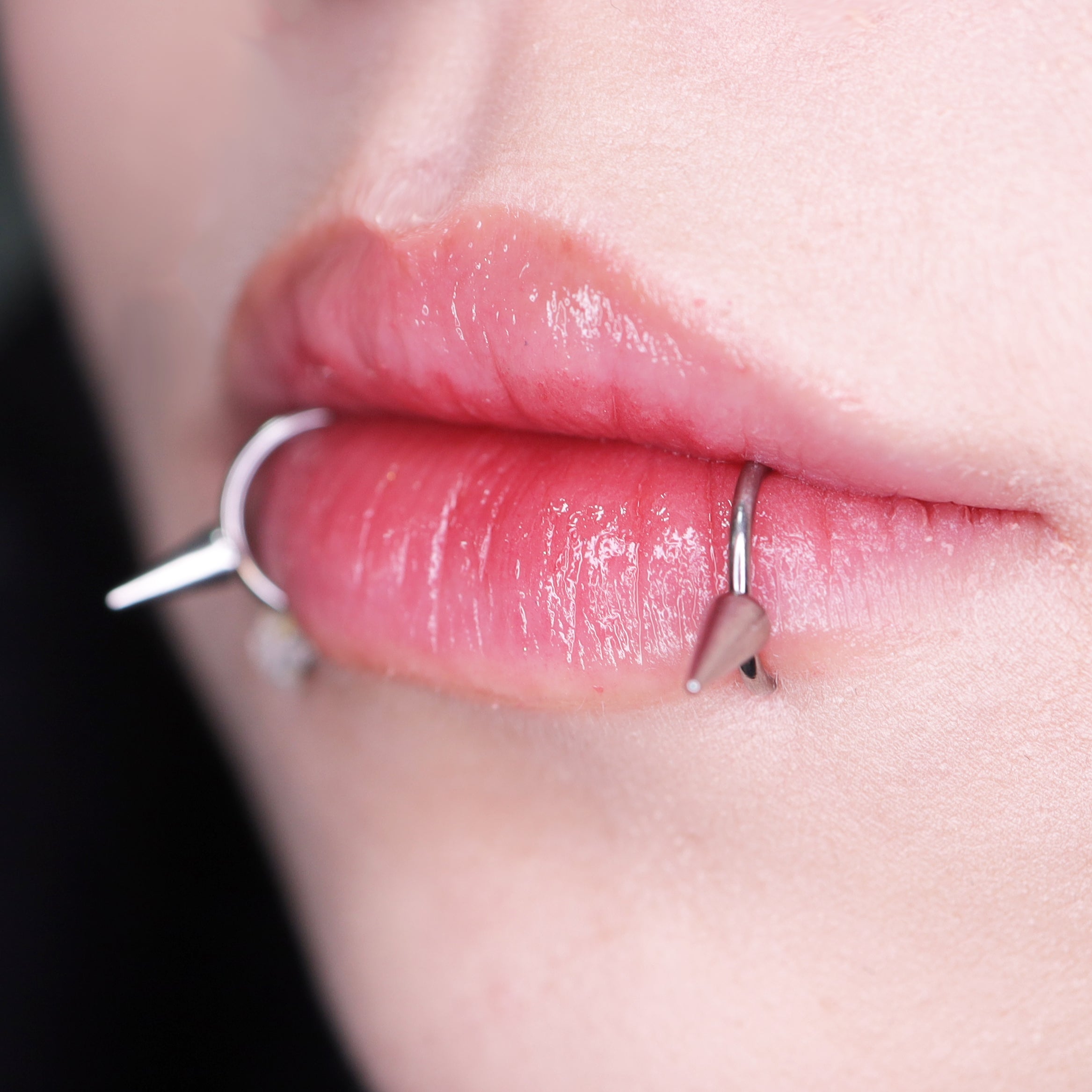 Studded Spike Stainless steel Fake Lip Ring - Studded Spike Stainless steel Fake Lip Ring - Sliver / Single / 8mm by CRUXJEWELRY