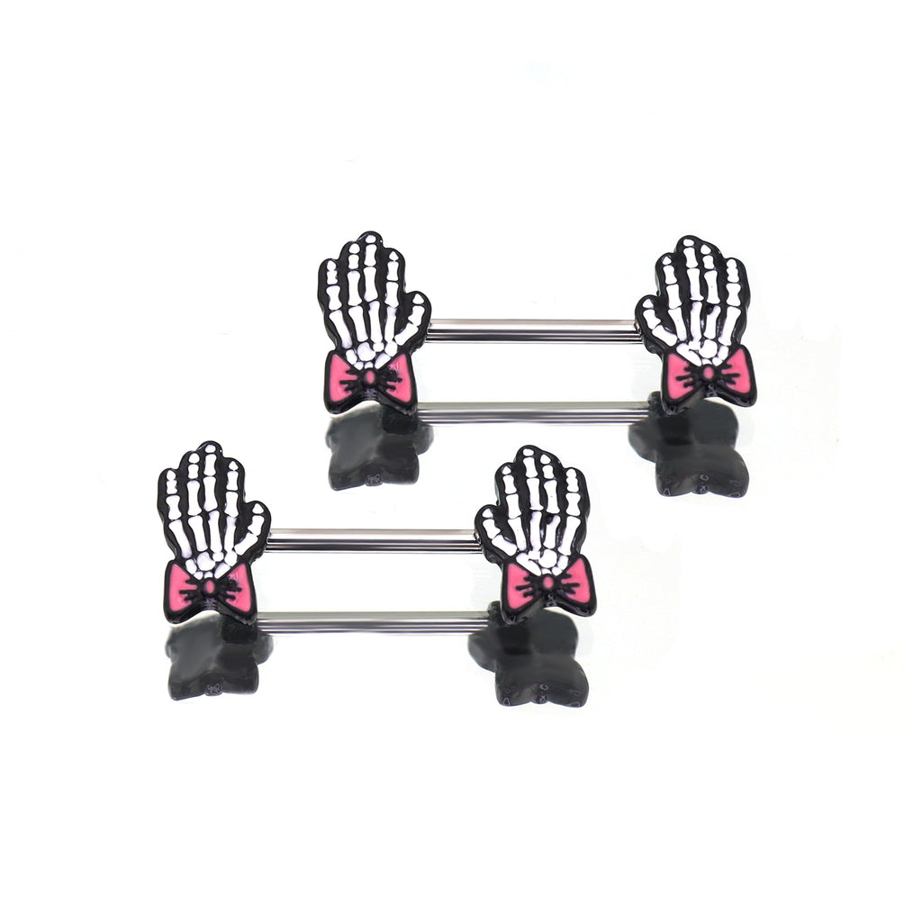 PAIR OF White Skeleton Hand stainless steel Nipple Rings - PAIR OF White Skeleton Hand stainless steel Nipple Rings - Default Title by CRUXJEWELRY