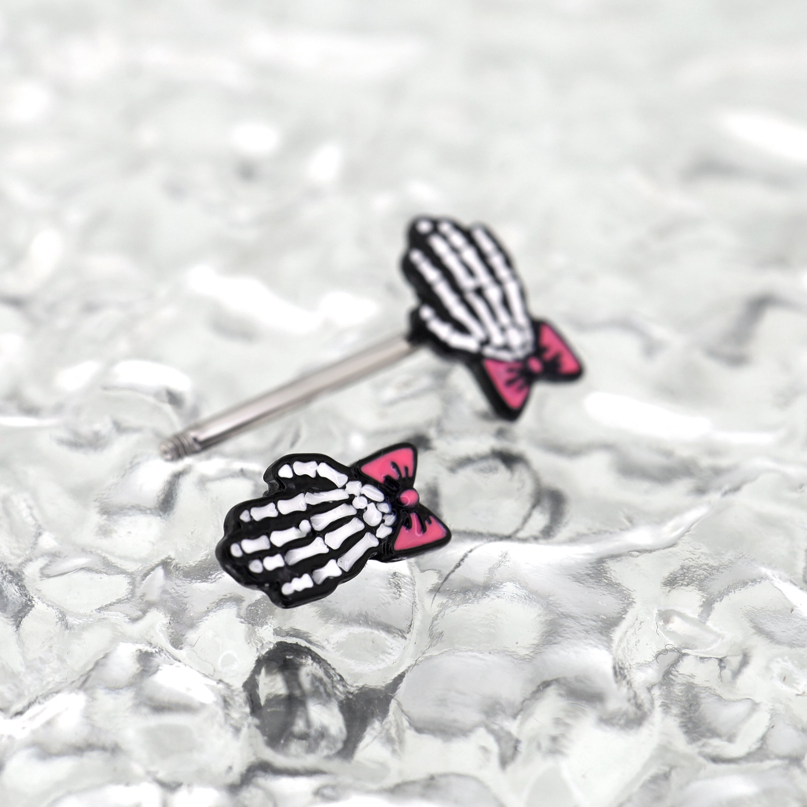 PAIR OF White Skeleton Hand stainless steel Nipple Rings - PAIR OF White Skeleton Hand stainless steel Nipple Rings - Default Title by CRUXJEWELRY