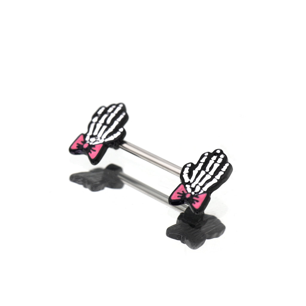 PAIR OF White Skeleton Hand stainless steel Nipple Rings - PAIR OF White Skeleton Hand stainless steel Nipple Rings - Default Title by CRUXJEWELRY