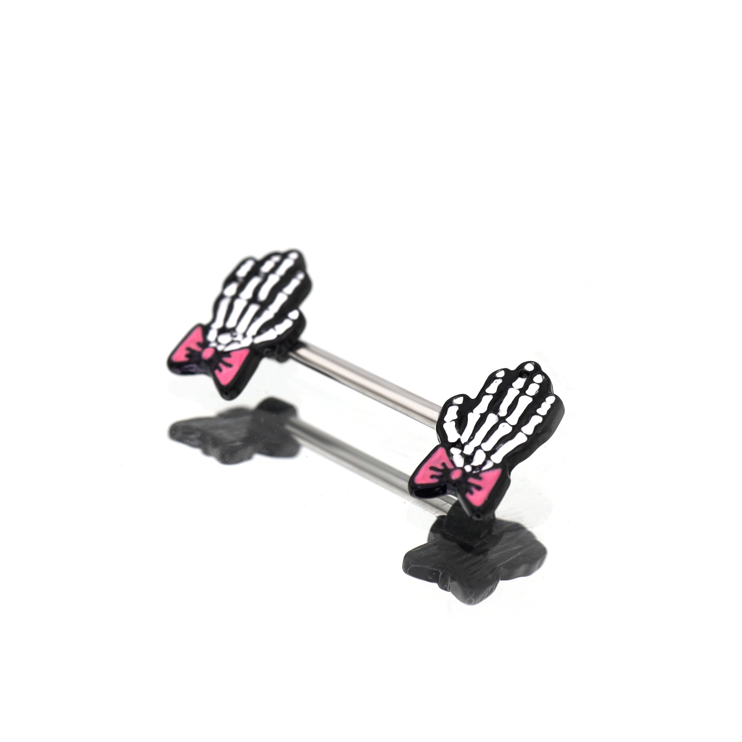 PAIR OF White Skeleton Hand stainless steel Nipple Rings - PAIR OF White Skeleton Hand stainless steel Nipple Rings - Default Title by CRUXJEWELRY