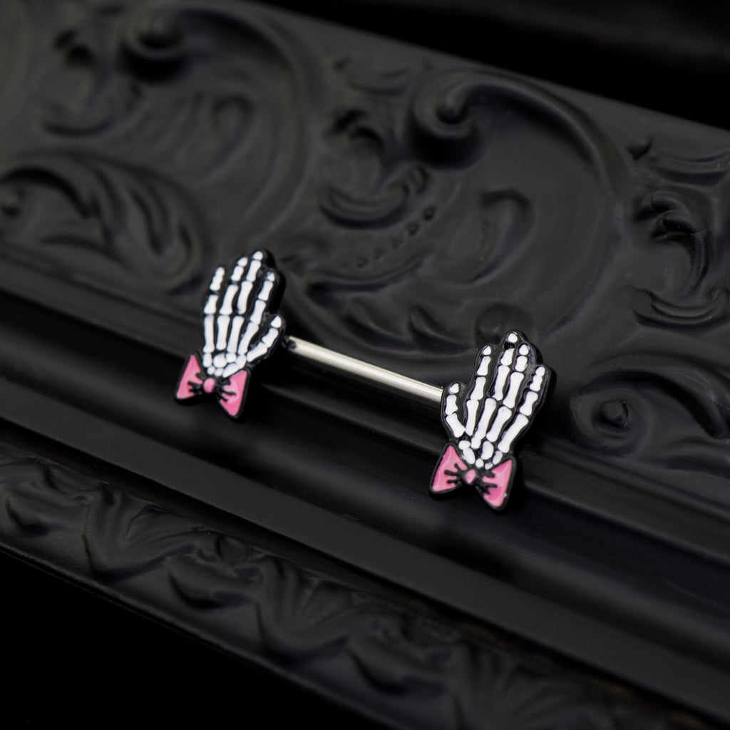 PAIR OF White Skeleton Hand stainless steel Nipple Rings - PAIR OF White Skeleton Hand stainless steel Nipple Rings - Default Title by CRUXJEWELRY