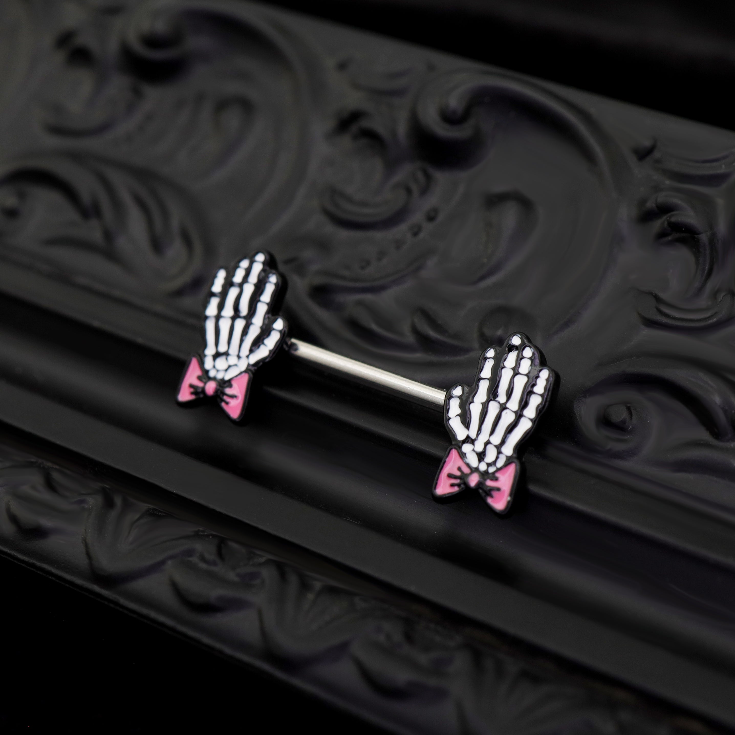 PAIR OF White Skeleton Hand stainless steel Nipple Rings - PAIR OF White Skeleton Hand stainless steel Nipple Rings - Default Title by CRUXJEWELRY